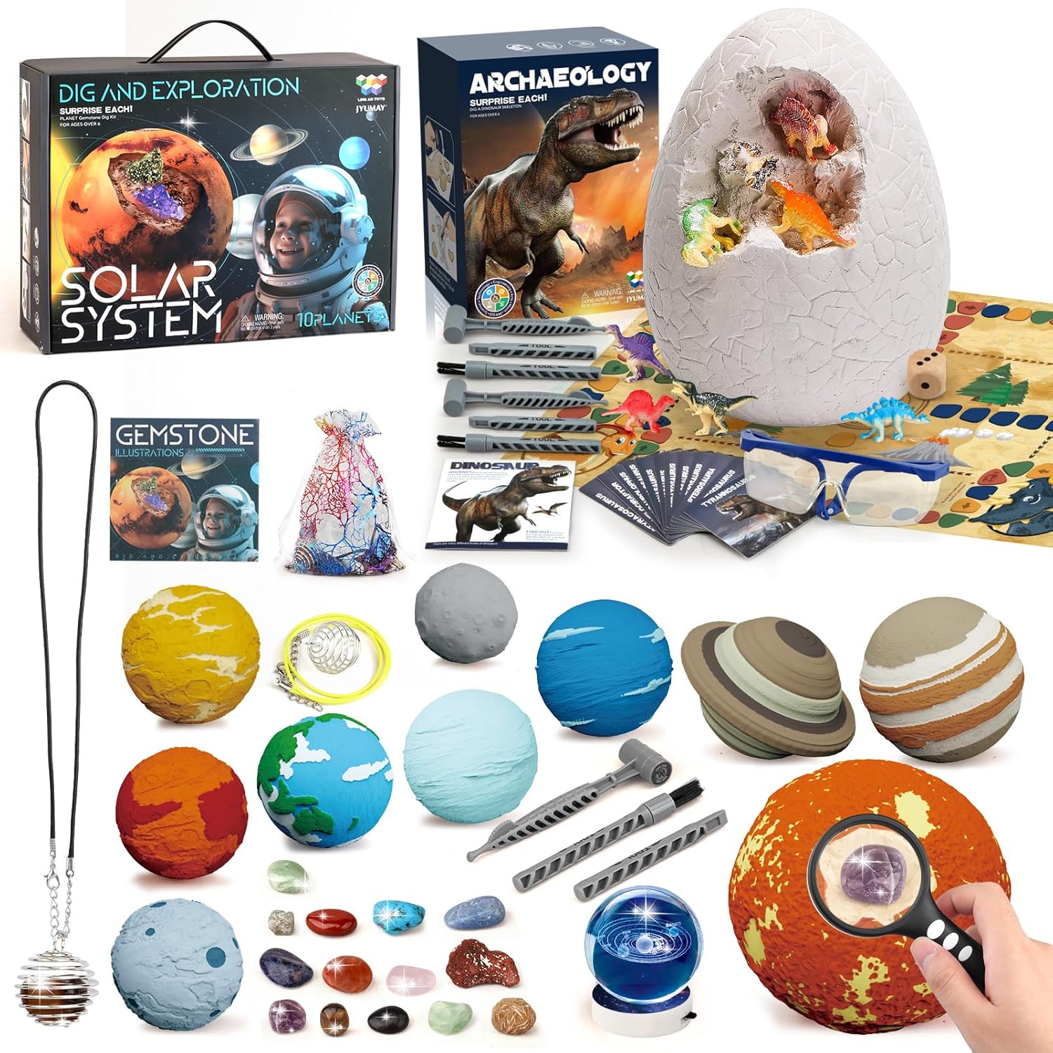 Woumserta Dinosaur Toys and Gemstone Dig Kit Dinosaur Egg