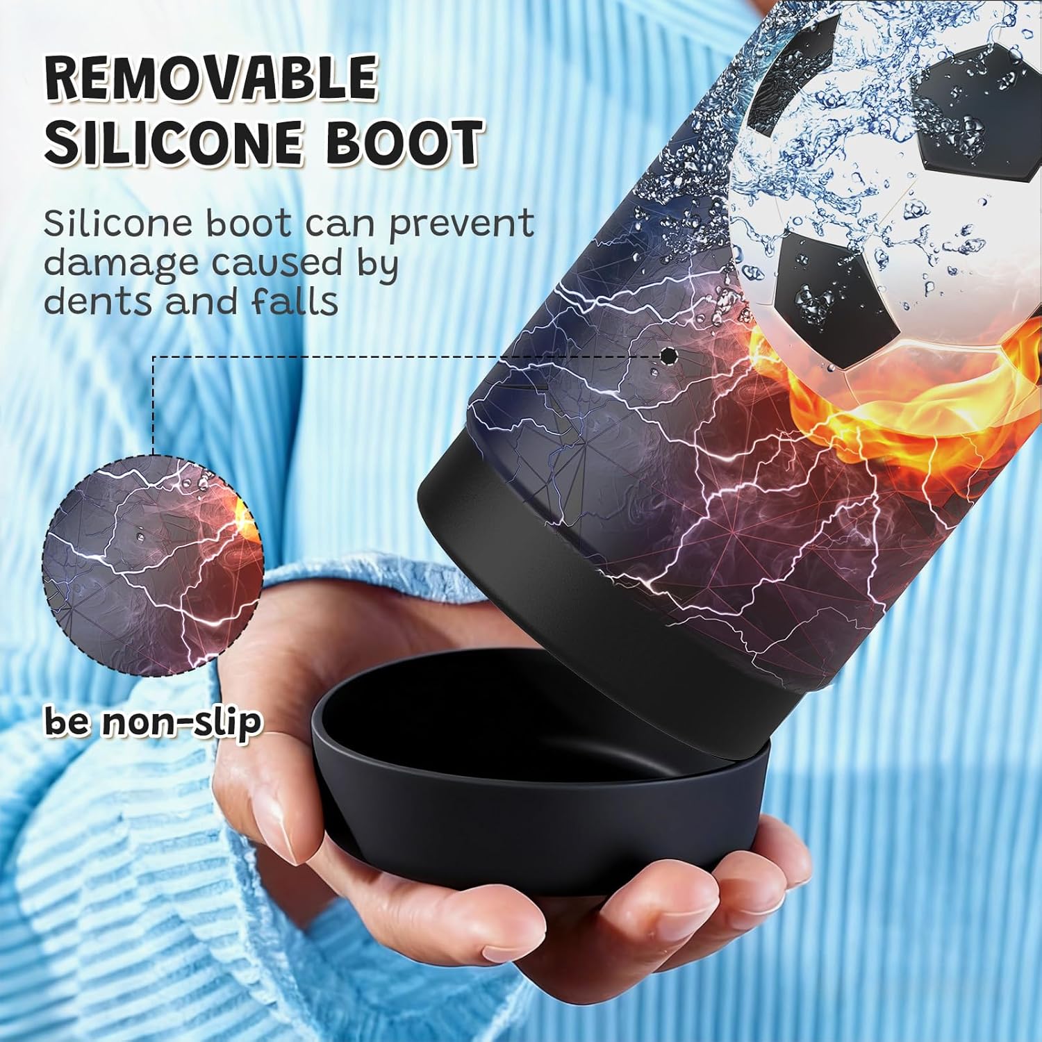 Boys Soccer Water Bottle for School，Kids 18 oz Insulated Stainless Steel Cup with Straw, Double-Wall Vacuum Leakproof - Image 6