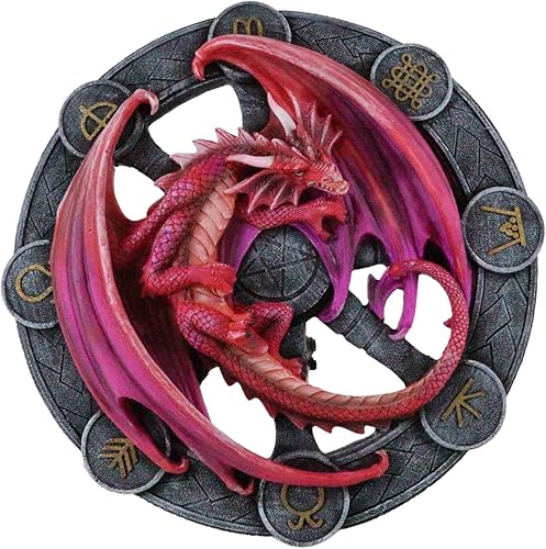 Miniatura 1 de Ebros Gift Wicca Neo Paganism Sabbats Rueda del Año Fantasía Dragón con símbolos sagrados Decoración de pared Escultura por Anne Stokes Dragons