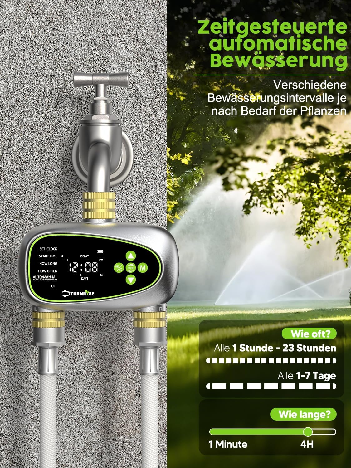 Centralina di Irrigazione 2 Vie Timer Irrigazione con Ingresso e Uscita in Ottone Ritardo della Pioggia e Irrigazione Automatica Manuale con Programmi per Prati e Giardini