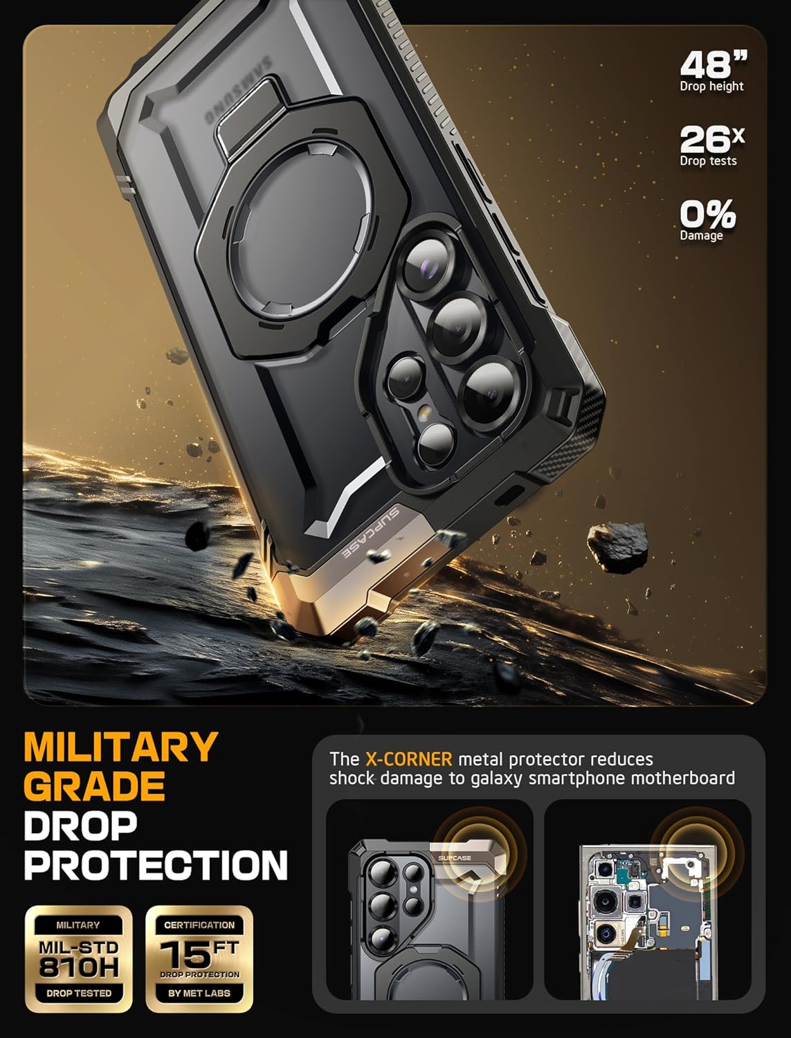 SUPCASE for Samsung Galaxy S25 Ultra Case with Stand (Unicorn Beetle Grip), [S Pen Friendly] [Compatible with MagSafe] [Military-Grade Protection] Magnetic Translucent Back Phone Case, Black - Image 4