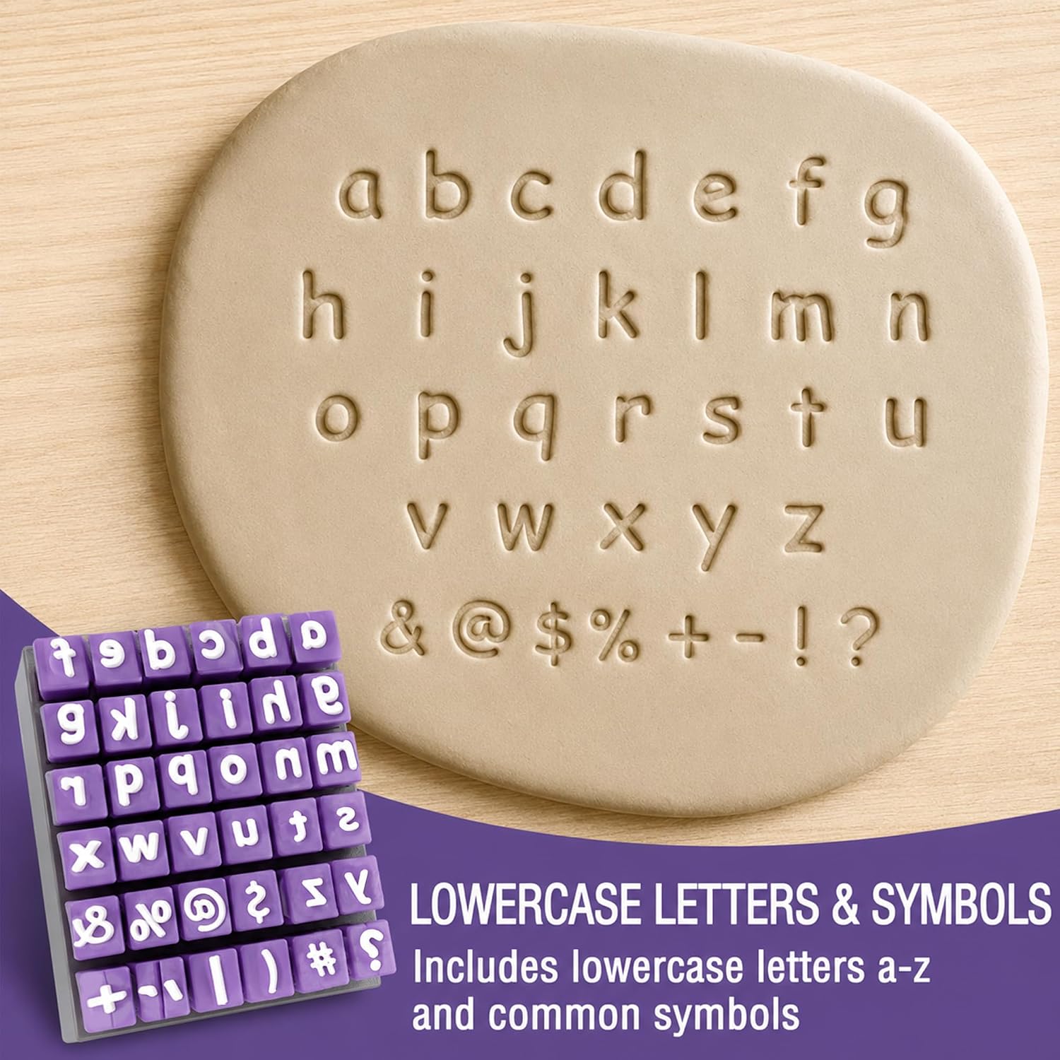 Alphabet and Number Clay Stamp Set with Uppercase, Lowercase and Symbols