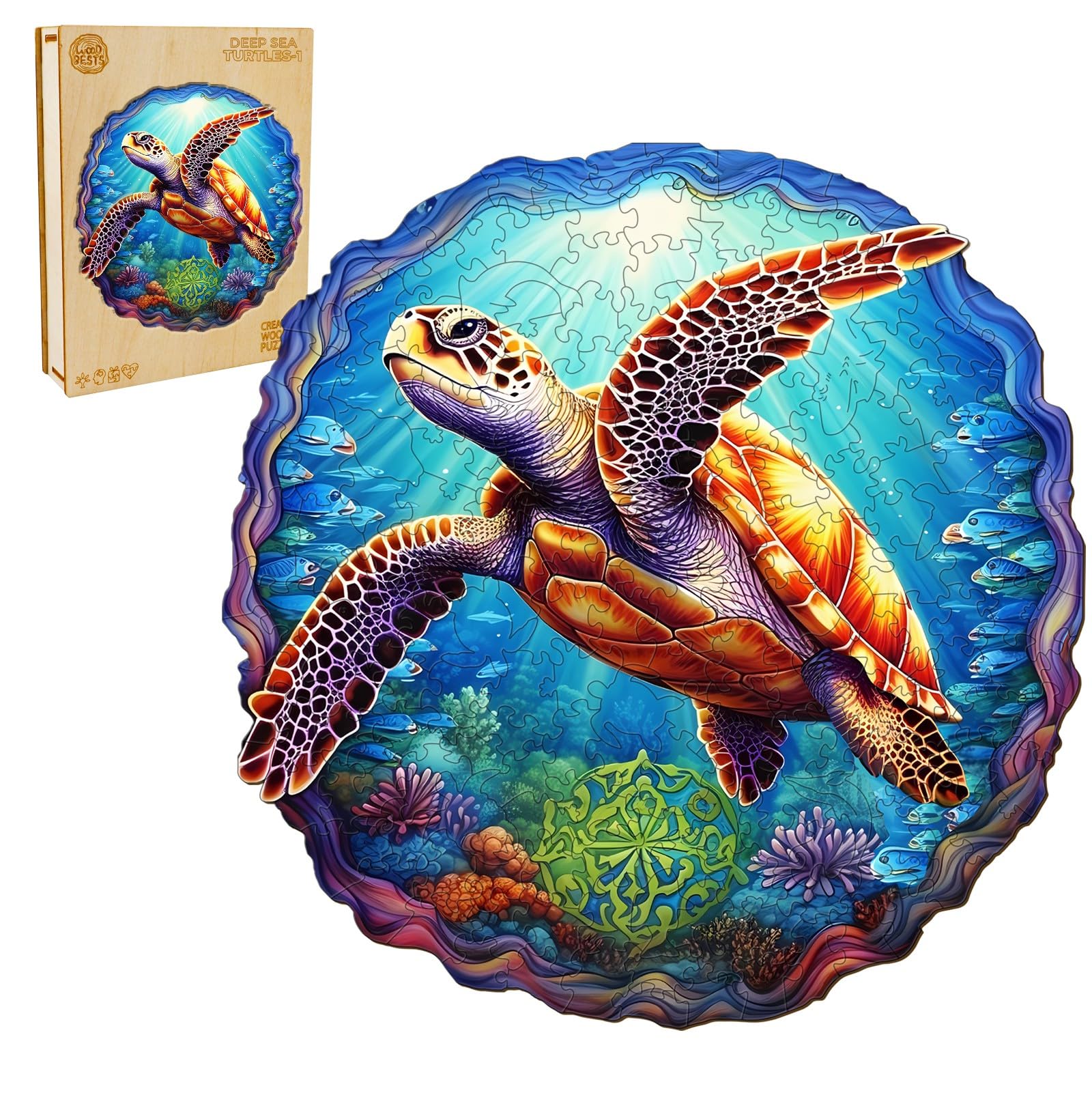 Puzzle In Legno 300 Pezzi A Forma Di Animale - Design Di Tartaruga Marina Con Albero E Libreria. Dimensioni 34x35 Cm. Taglio Laser Preciso, Bordi Lisci. Per Adulti E Bambini. Regalo Natale. - 2