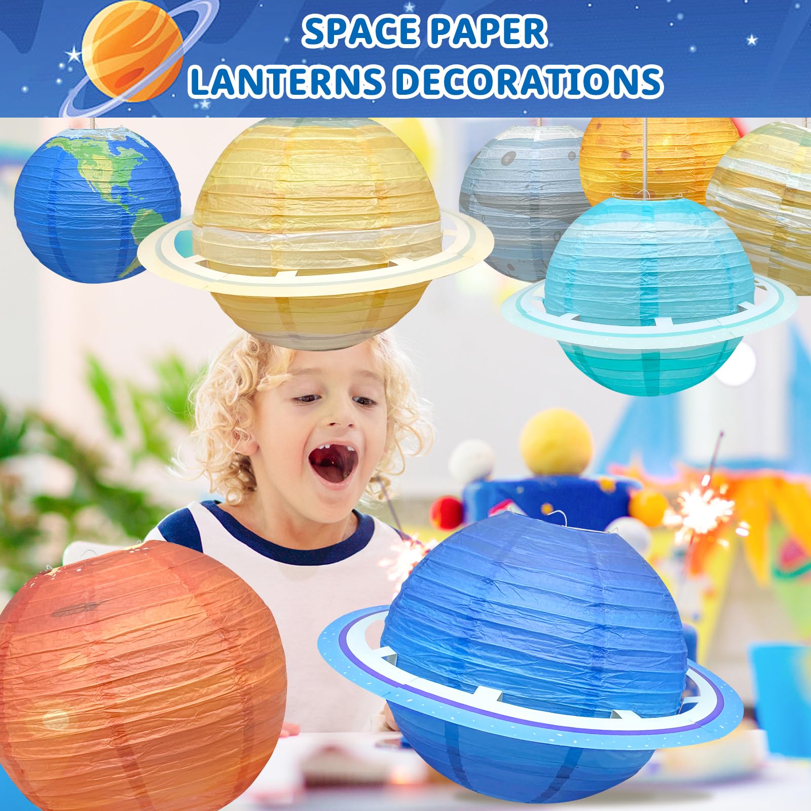 Lanternes Suspendues Fusée Et Planètes - Décoration Spatiale Pour Fête, Chambre D'enfant Ou Jardin - 7