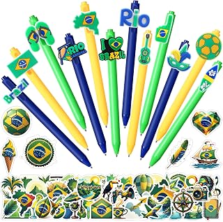 Brazil Souvenir Gifts Set,62pcs Brazilian Stickers & 12pcs Brazil Theme Ballpoint Pens