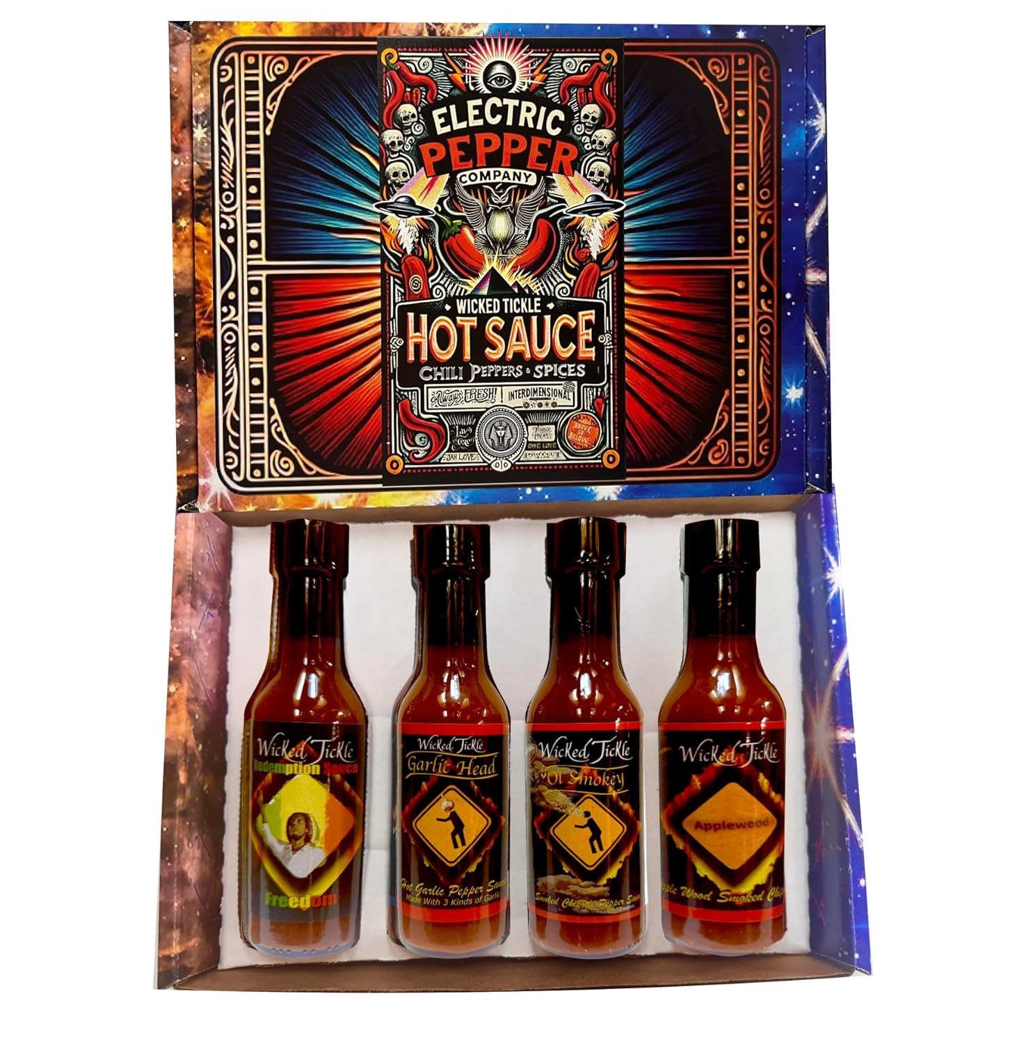 Wicked Tickle Hot Sauce Gift Set – Medium Heat Sampler, 4 Pack, 5 oz Bottles