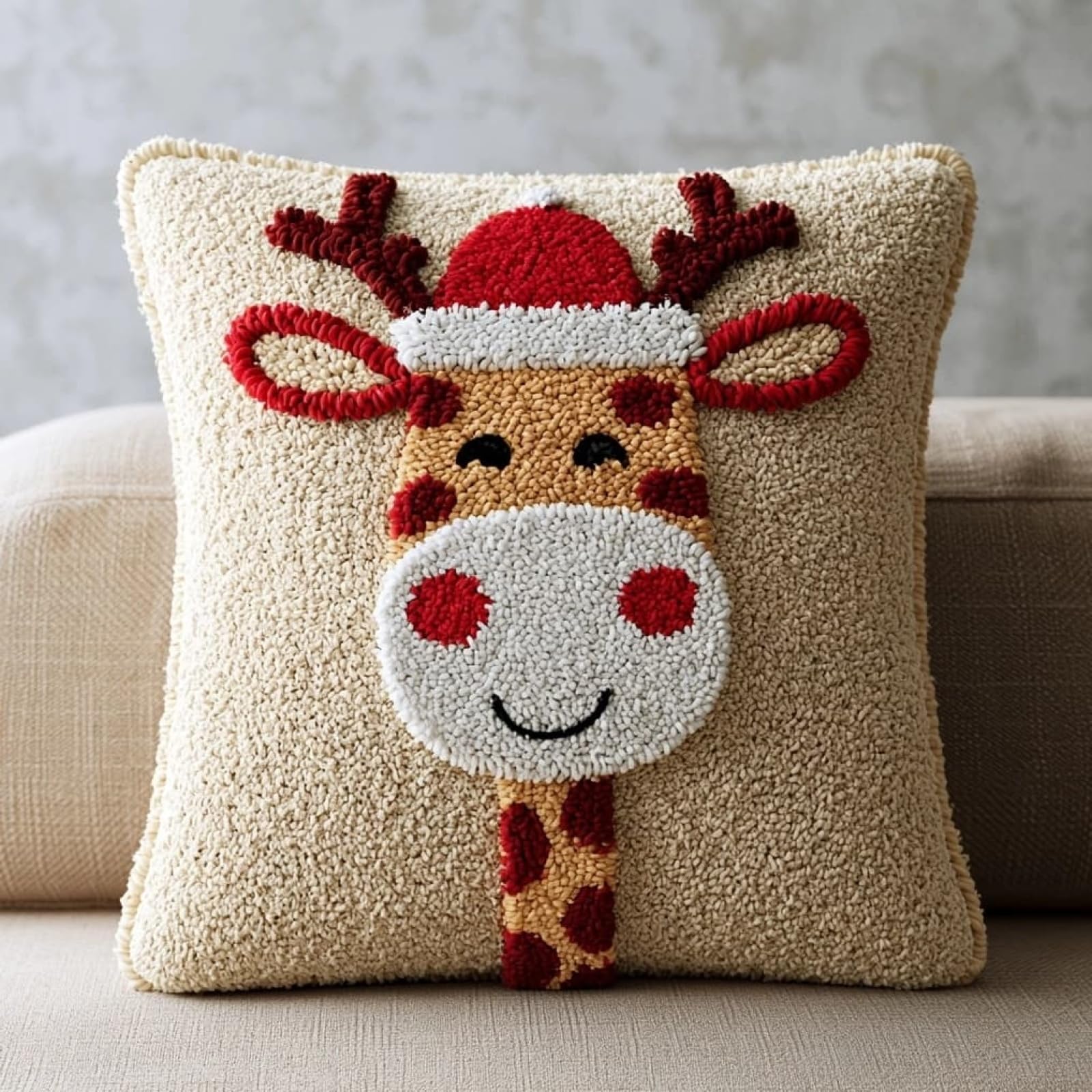 Funda de cojín para decoración del sofá en kit de gancho y pestillo de jirafa navideña 8