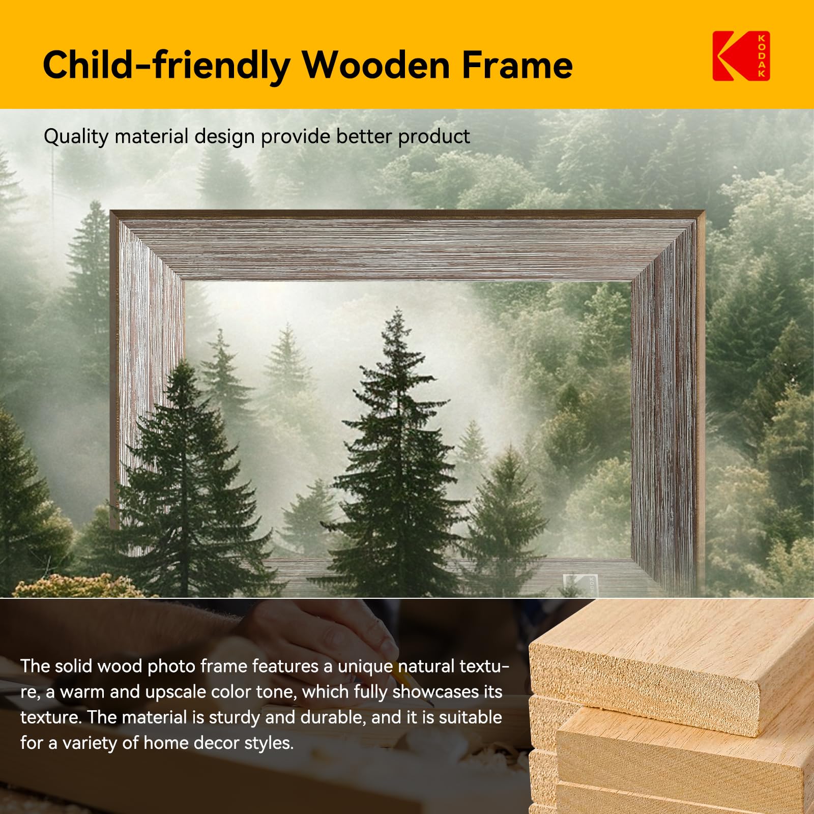KODAK Wooden WiFi Digital Picture Frame, 32G 10.1 Inch Digital Photo Frame 1280x800 HD IPS Touch Screen, Auto-Rotate, Share Photos and Videos via KODAK App, for Friends and Family