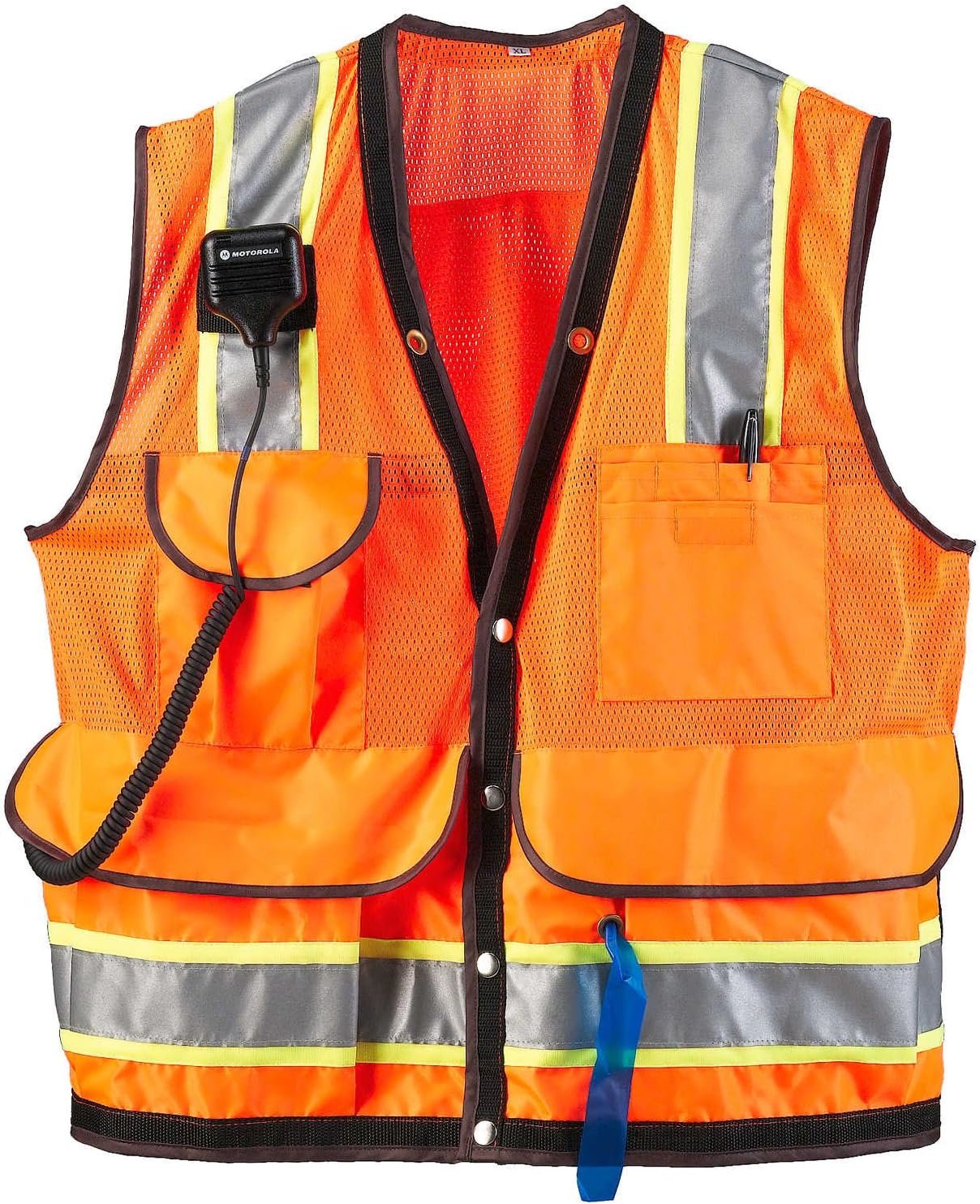 Jim Gem Class 2 Hi-Vis Orange Mesh Safety Vest, X-Large (48-50) 8-Pocket ANSI Work Vest with Mic Tab & Back Pack Pocket