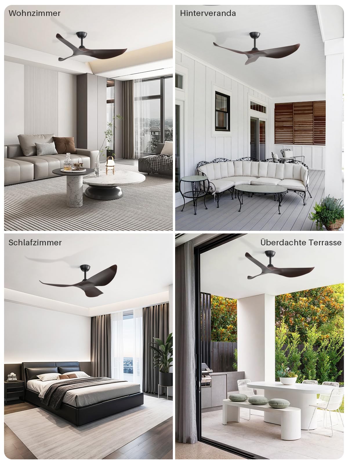 Sofucor Deckenventilator mit Fernbedienung,132cm Leise Deckenventilator ohne Licht, DC Motor, Timer, 3 Flügeln, 6 Geschwindigkeiten, Sommer Winterbetrieb für Schlafzimmer Wohnzimmer