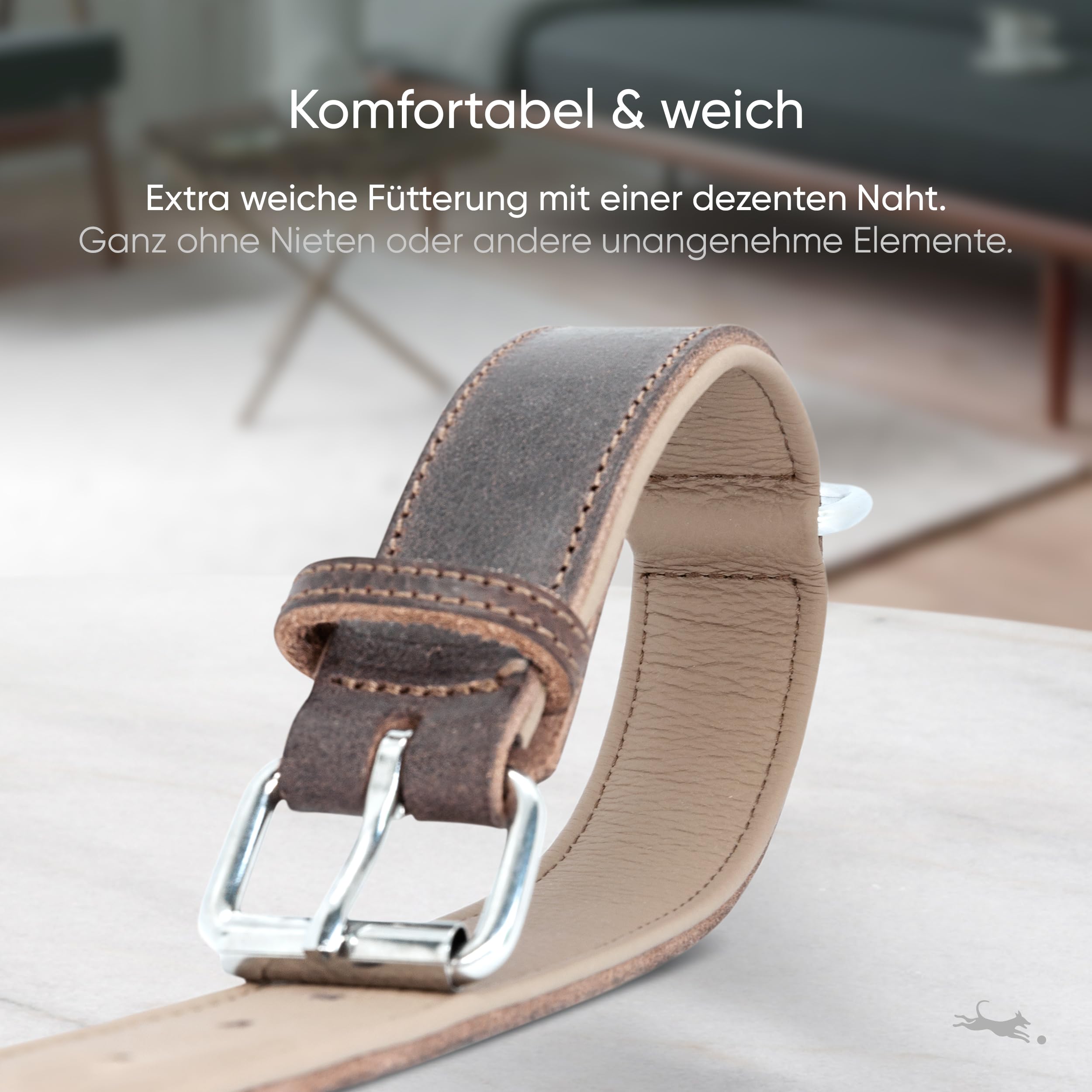 FREUDENTIER Hondenhalsband van gecertificeerd leer, gevoerd en super comfortabel, Made in EU, halsband inclusief cadeauzakje, Amstelpark collectie (37-47 cm, donkere chocolade