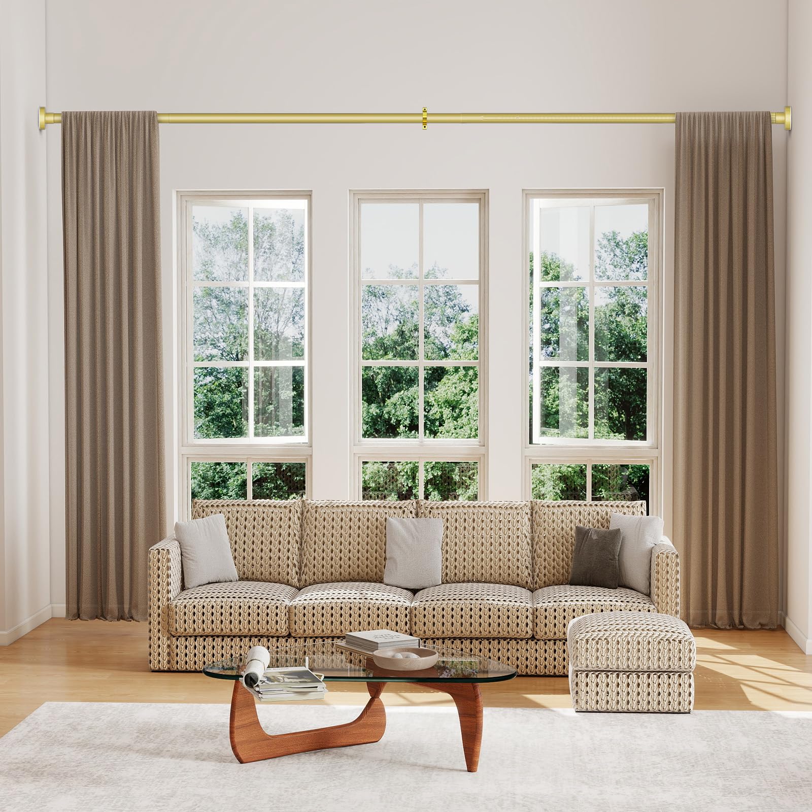 Barra de sujeción dorada para cortinas, 100-172 cm, diámetro de 32 mm, sin agujeros, barra de cortina telescópica, barra de ducha para sujetar 2 m