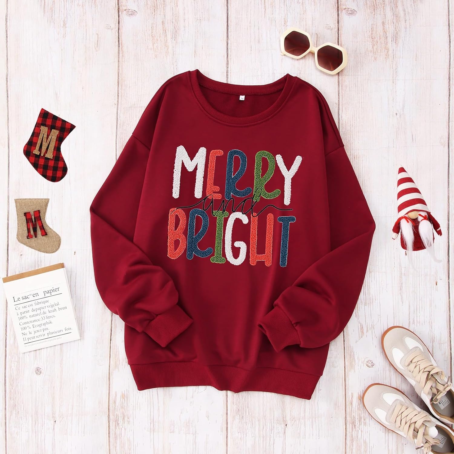 MODNTOGA Women's Merry and Bright Crewneck Sweatshirt Long Sleeve Merry Christmas Sweatshirt Retro Fall Winter Pullover Tops - Image 6