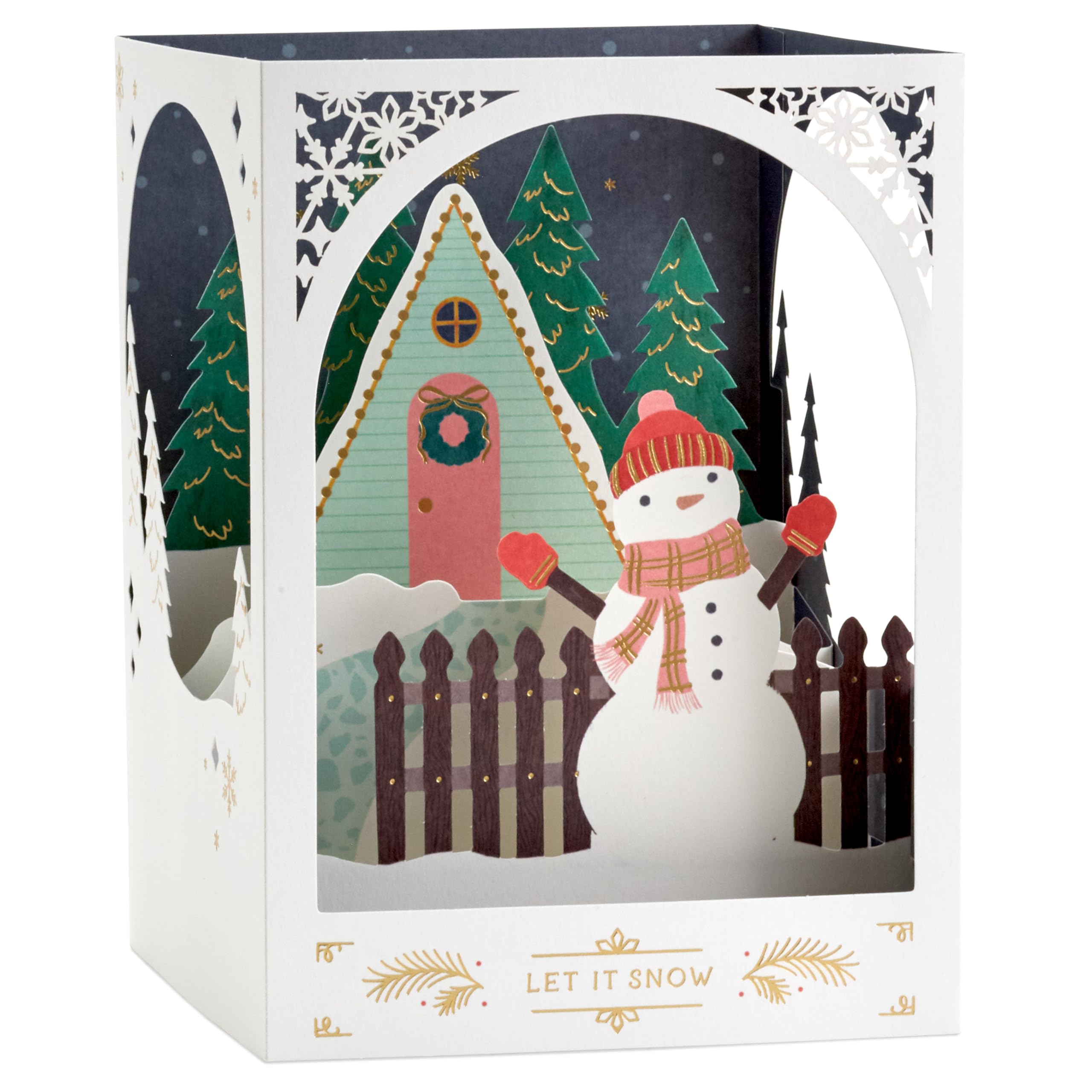 Hallmark Christmas Card, Snowman Design, 3D and Pop Up Card, Snow, White, Red, Multicoloured, H15.9cm x W11.4cm x D11.4cm - Image 2