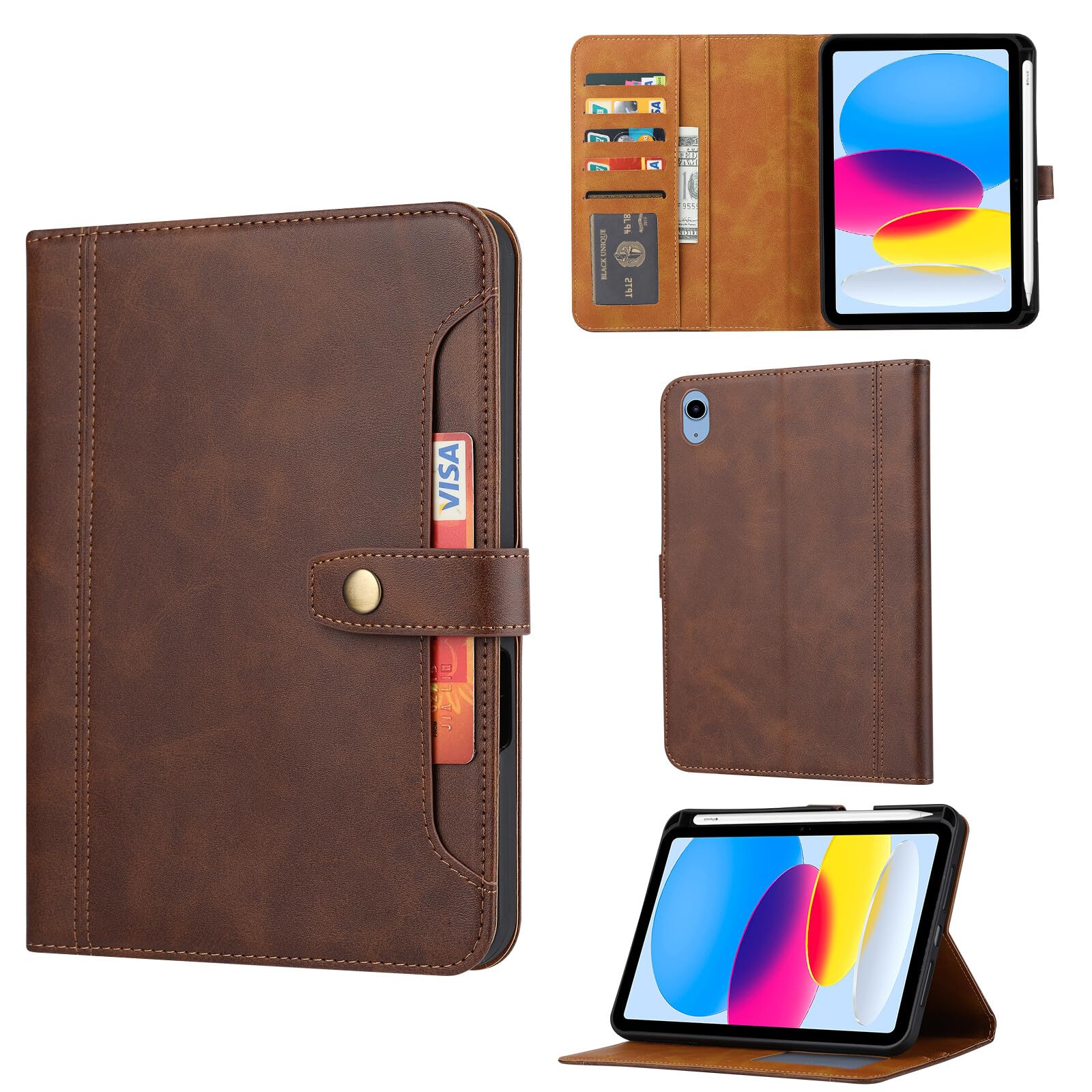 Étui pour iPad Pro 11 2024 en cuir café style portefeuille chic - 5