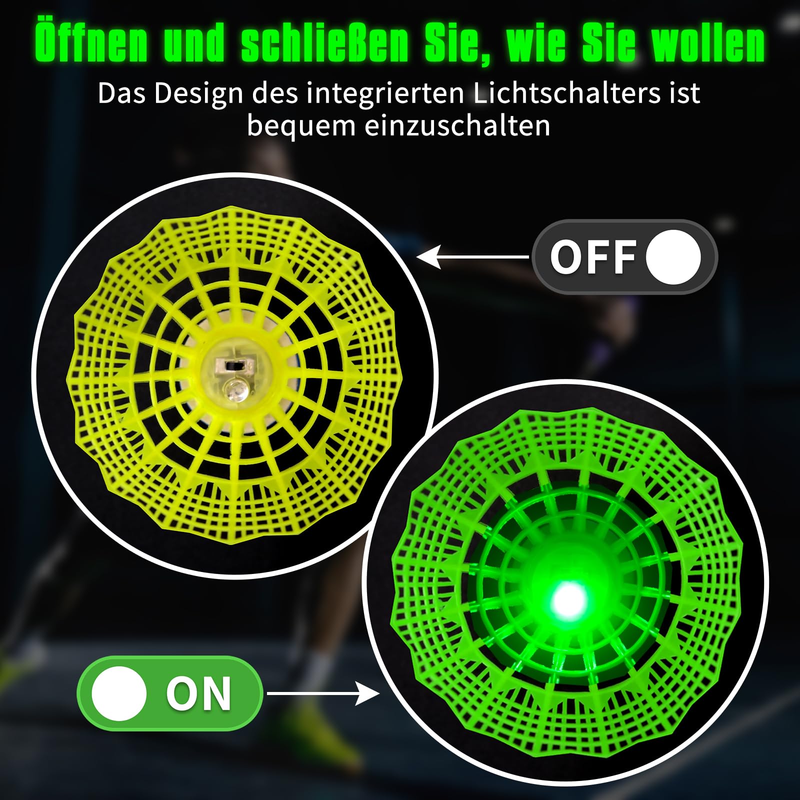 Hysagtek 12 stuks led-badmintonballen, lichtgevende shuttles, kleurrijke led -veerballen, kunststof voor volwassenen en kinderen, badmintonballen voor sport, training, beweging, entertainment