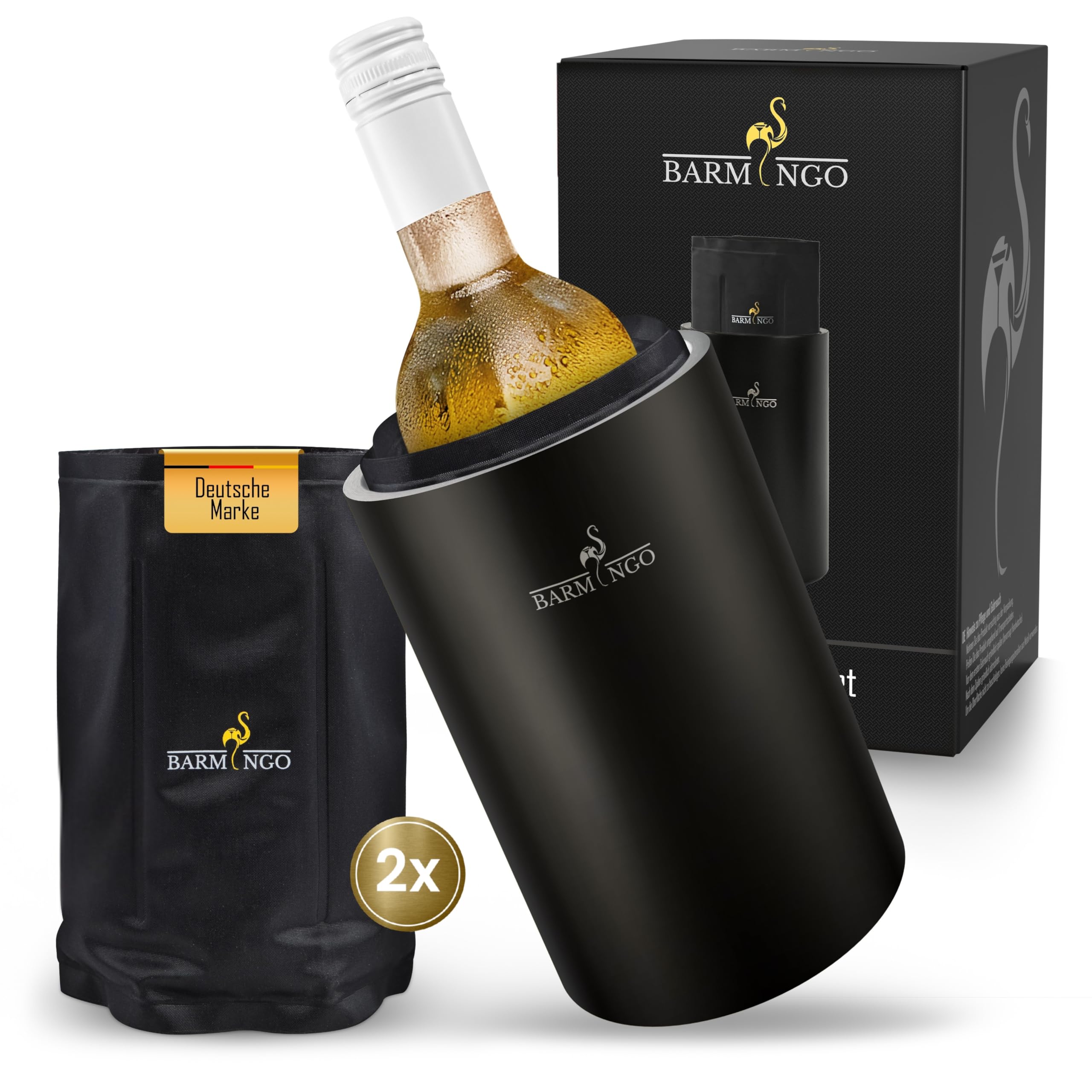Enfriador de vino de acero inoxidable con acumuladores de frío – Enfriador de bebidas y enfriador de botellas para vino, champán, doble pared con manguitos de refrigeración, enfriador de vino
