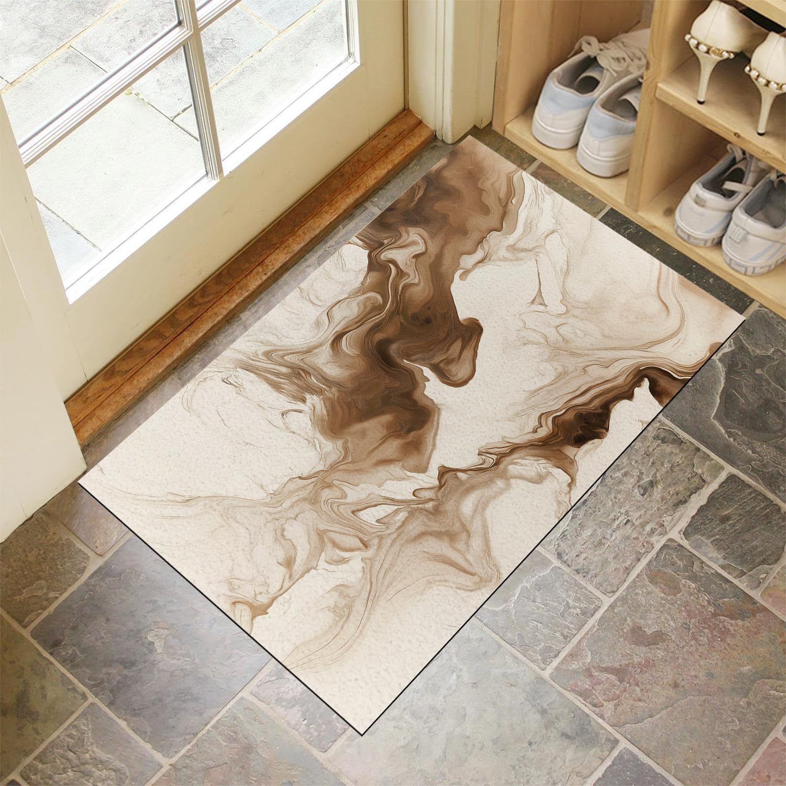 Paillasson extérieur imperméable et antidérapant effet marbre beige