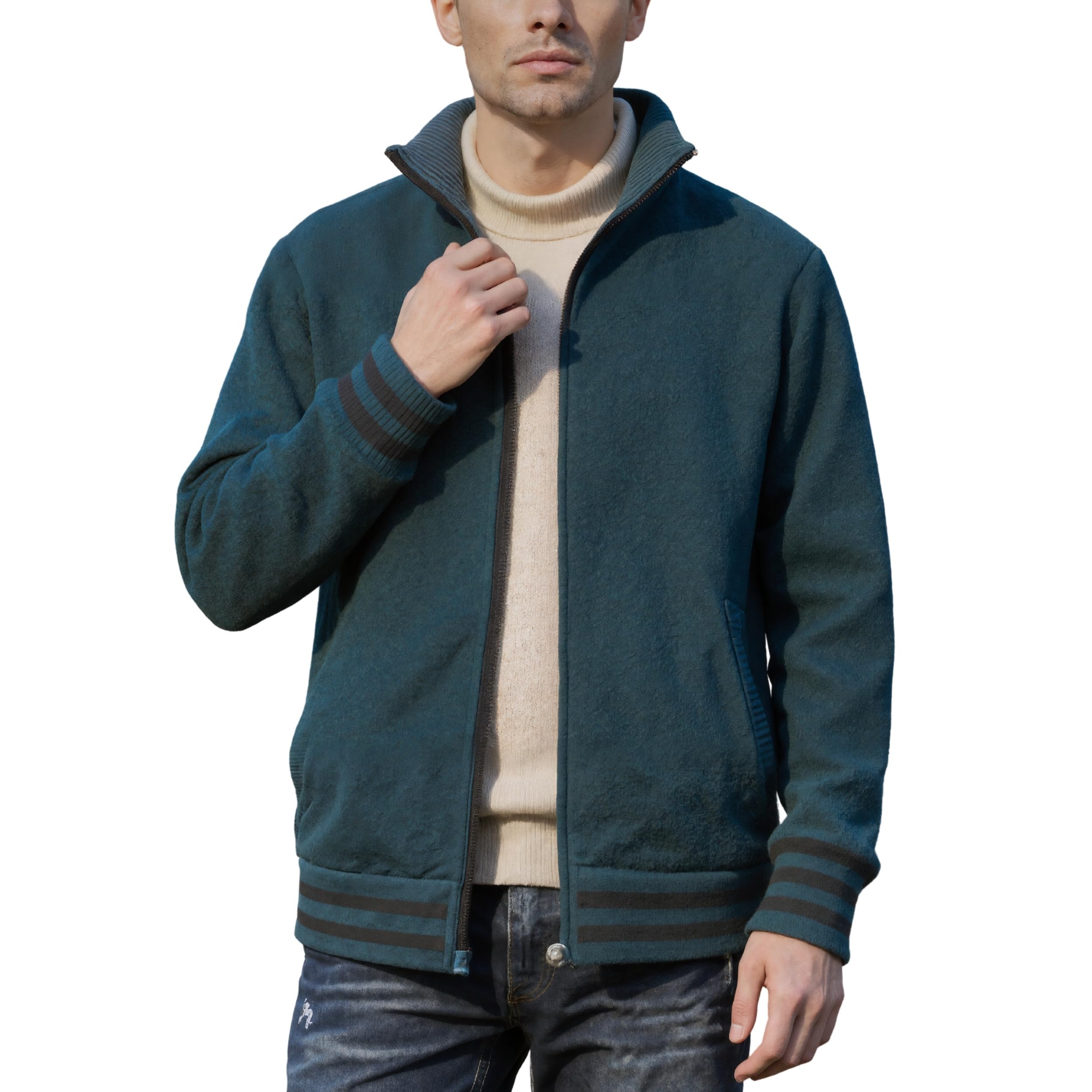 Cárdigan de Hombre Chaqueta Punto Cremallera Cuello Alto Invierno Manga Larga Forro Polar Slim Fit