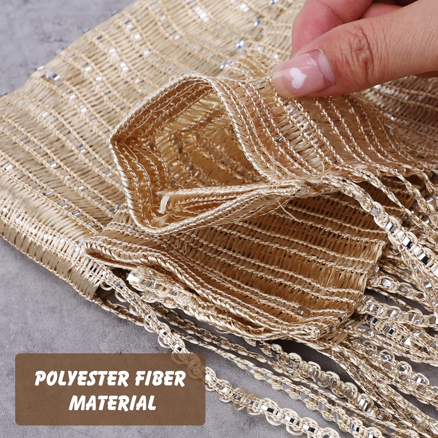 Door String Curtain, Wall Panel Fringe Window Room Divider Blind, Home Patio Bedroom Decorative Tassel Screen Ribbon Strings Strip Silver Thread Screen for Wedding Coffee House (Champagne) - Image 6