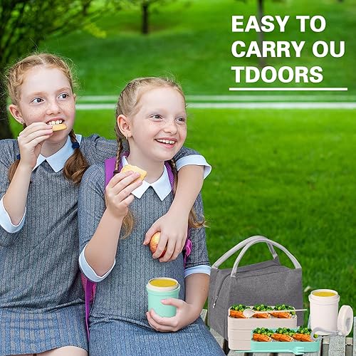 Miniatura 5 de Rtteri 2 juegos de contenedores Bento para adultos, 2 unidades, 3 cajas Bento apilables para adultos con 2 bolsas de almuerzo, tazas de sopa y