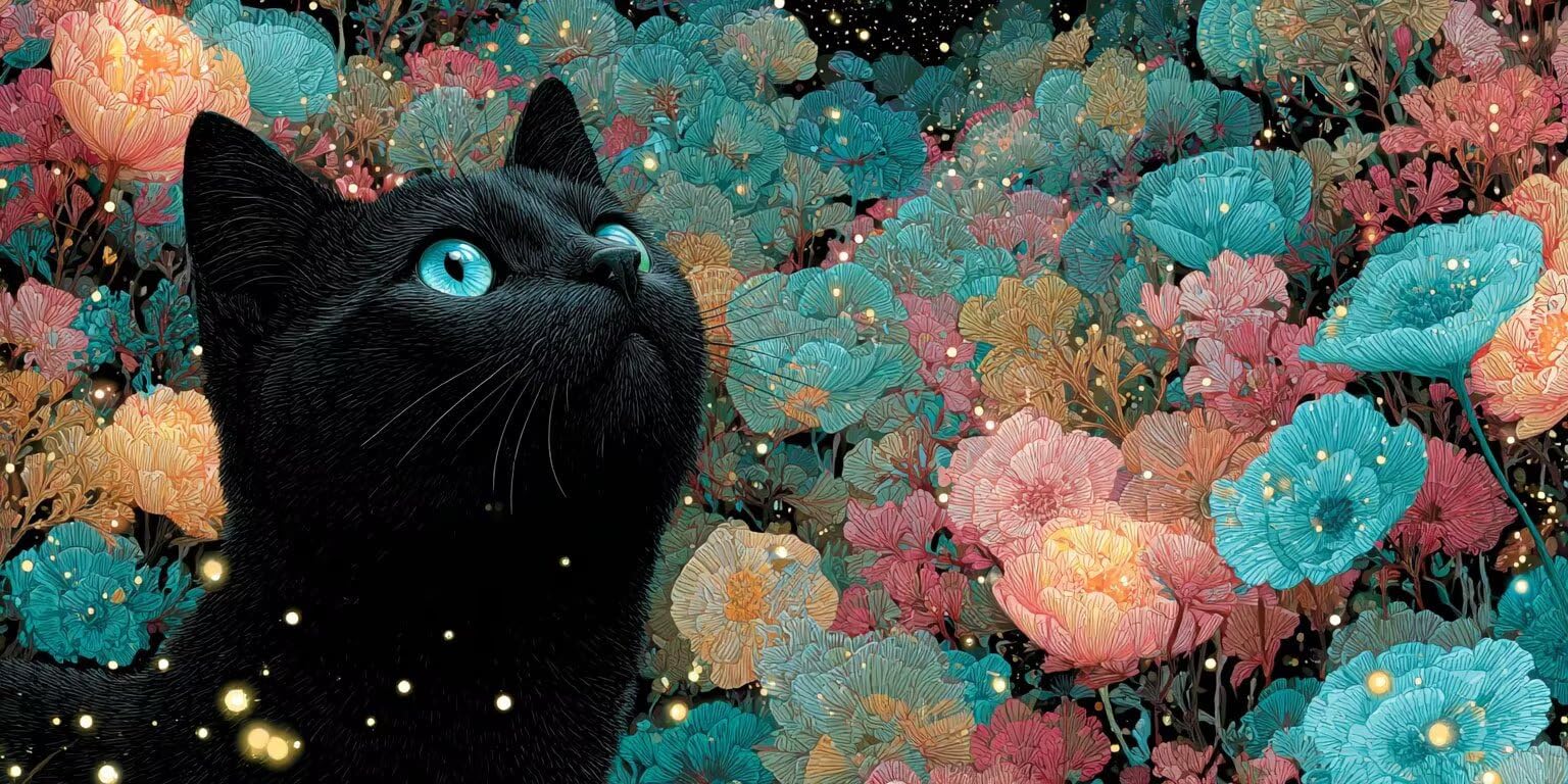 Malen Nach Zahlen Erwachsene, Blumen Schwarze Katze, 80x110cm 2JGWX-184