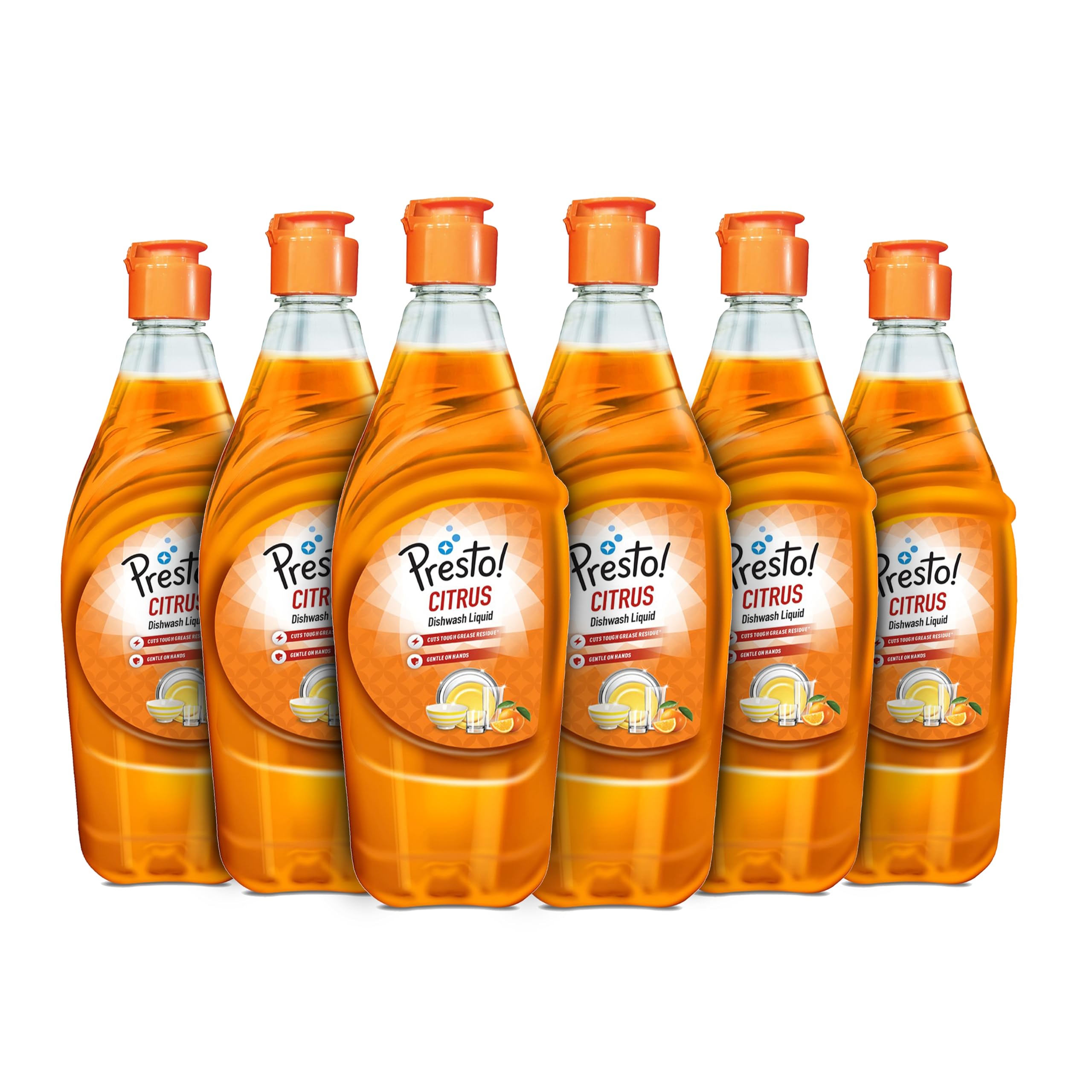 Amazon Brand - Presto! Dishwash Gel | Citrus | 4.5 Litre | 750Ml x 6 Packs | Safe On Hands