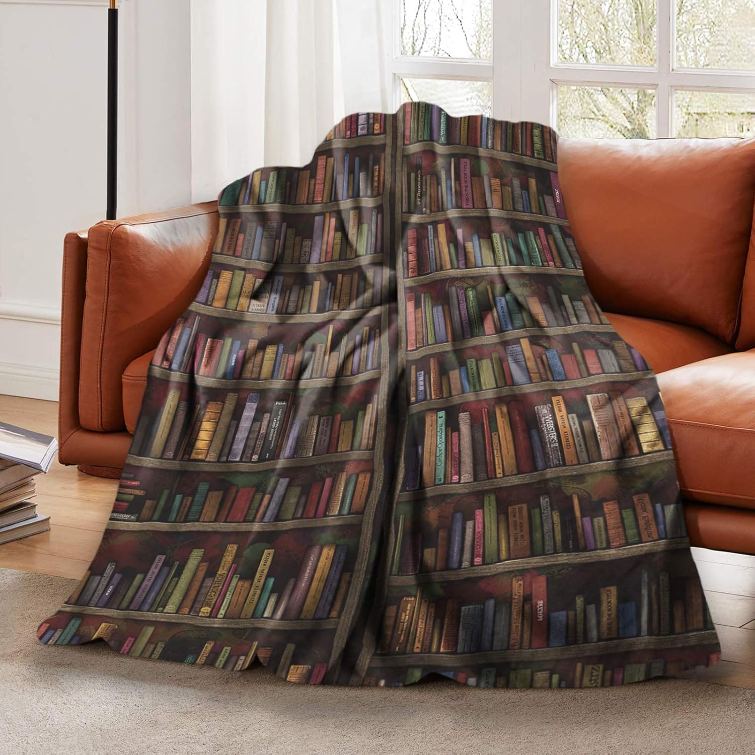 Vintage Library Bookshelf Bookcase Book Throw Blanket Soft