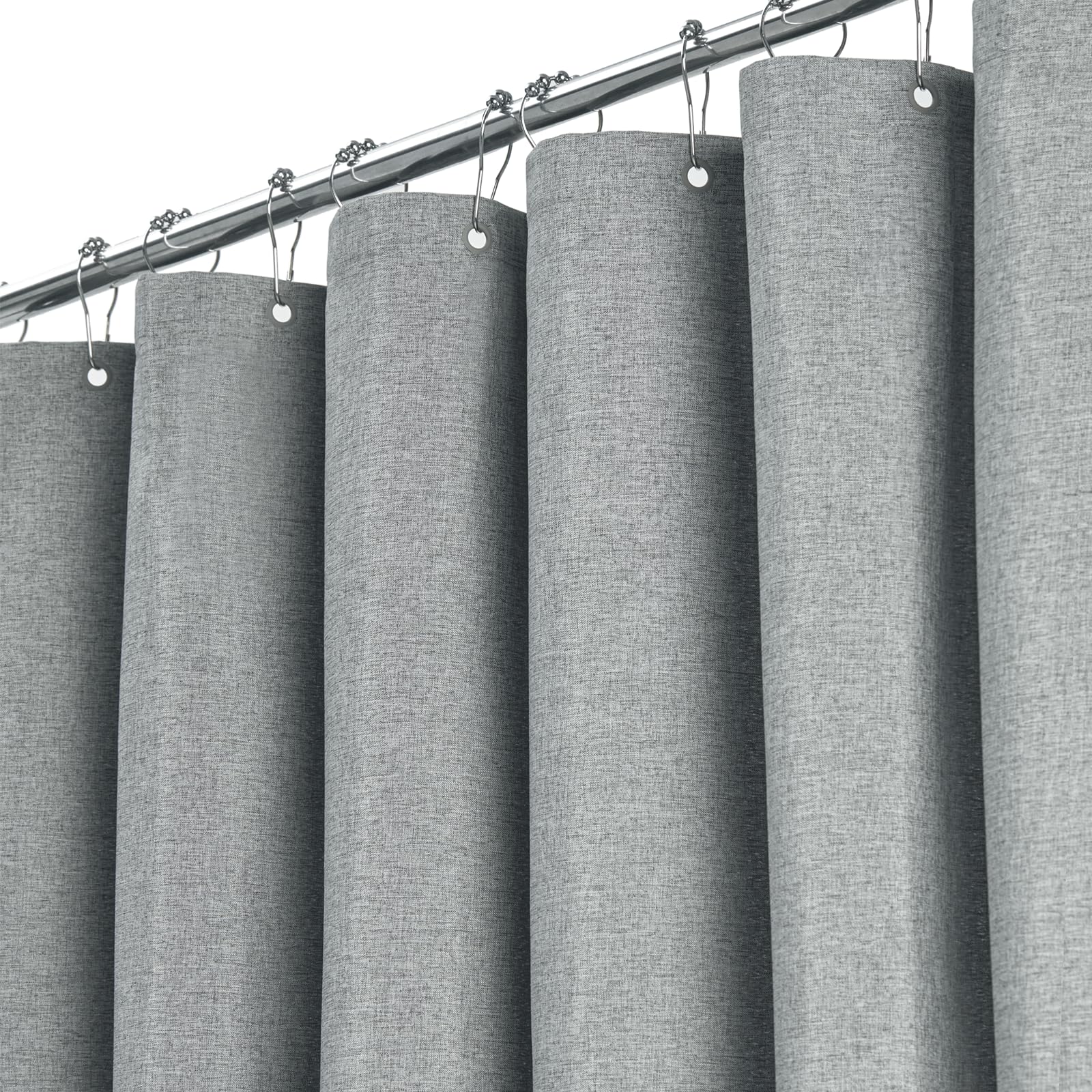 BTTN 92 x 182cm Grey Linen Look Shower Curtain, Narrow Stall Mildew Resistant Fabric Shower Curtain Set with 6 Plastic Hooks, Weighted Hem, Durable and Washable, Modern Thick Polyester for Bathroom