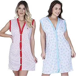 kit 2 Camisola sem manga regata de botão abre fácil amamentação gestante idoso