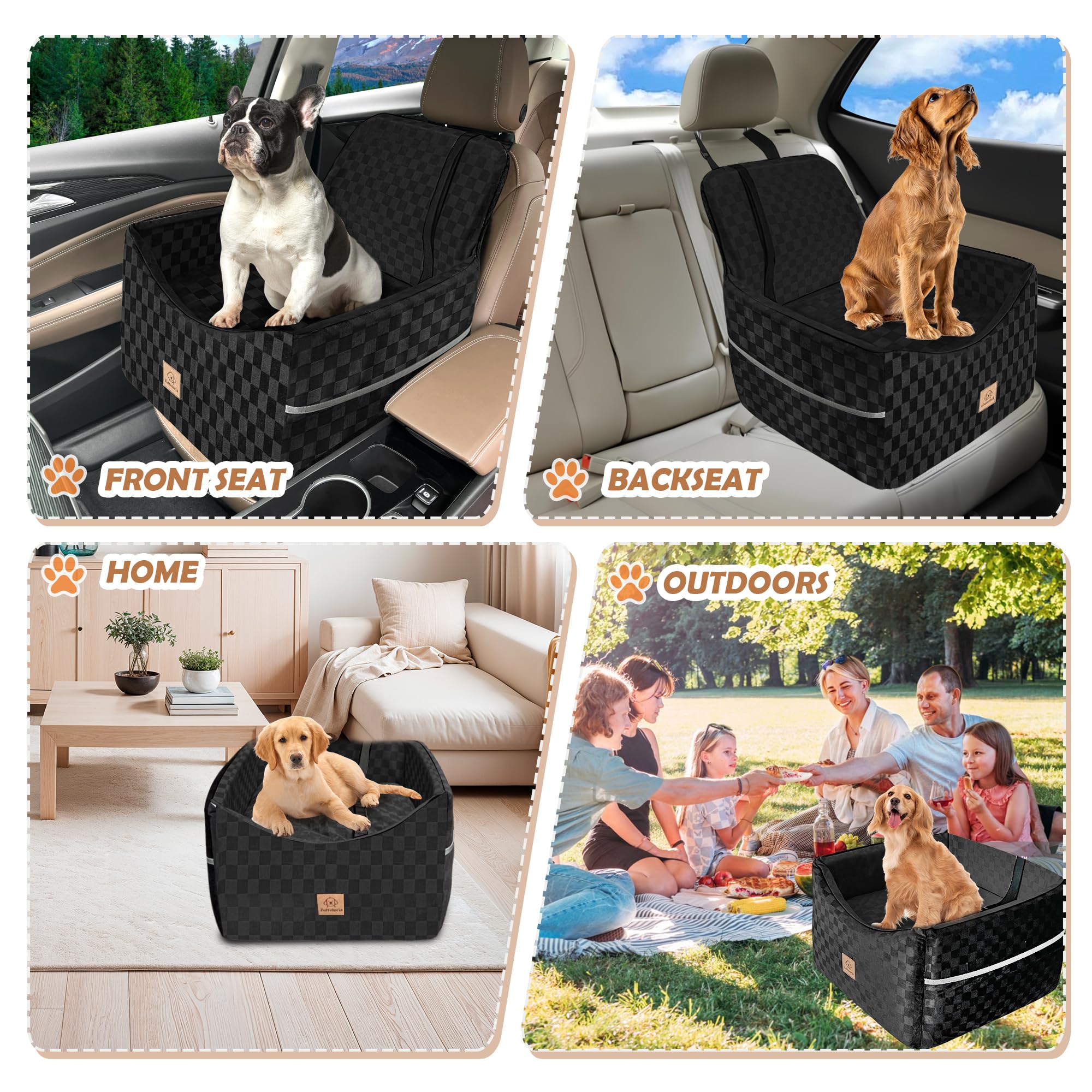 Dog Car Seat for Small and Medium Dogs Up to 35 lbs –Memory Foam Dog Booster Seat with Safety Leash & Storage Pockets, Fits Front & Back Car Seats, Removable Washable Cover – Black - image 4
