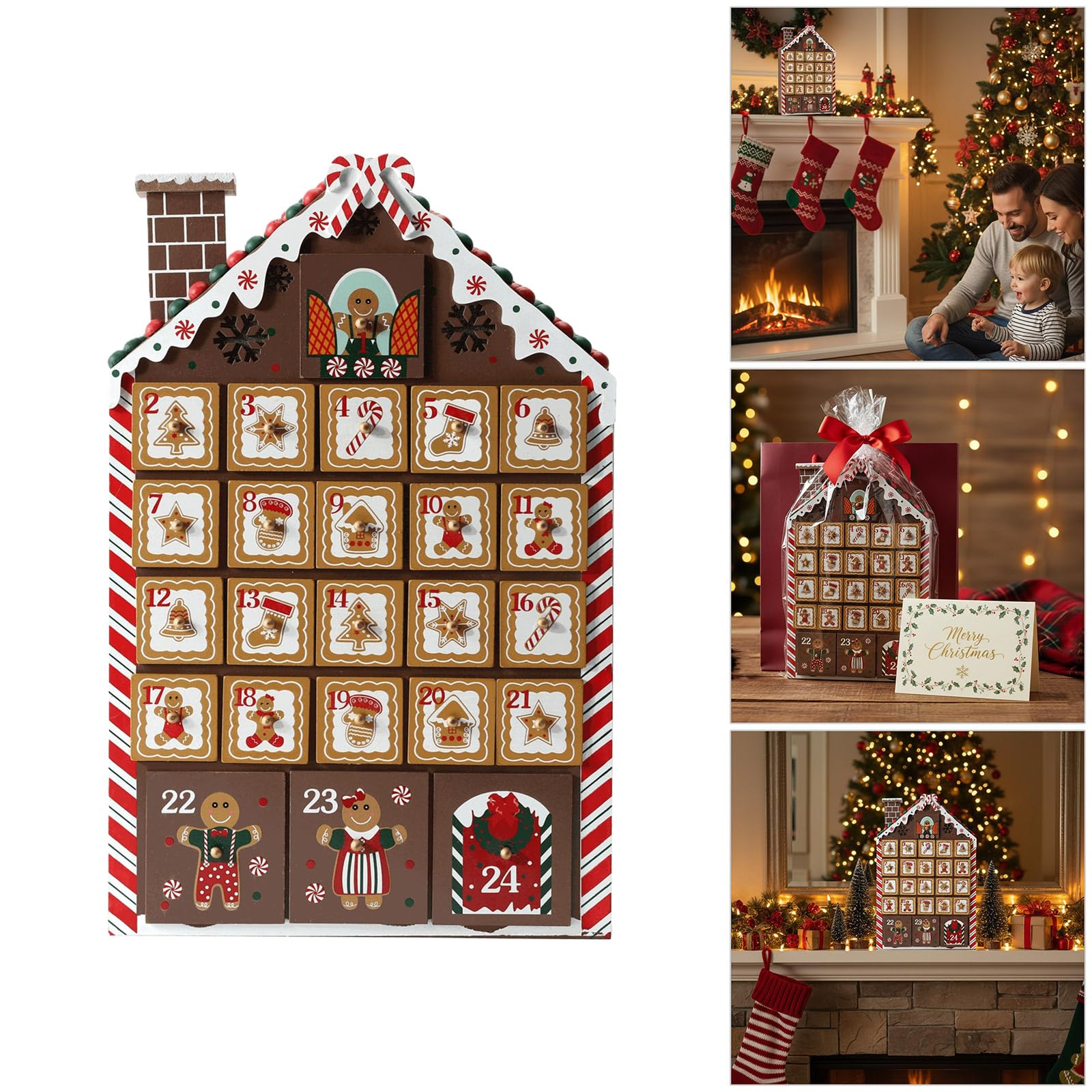 Calendario de Adviento de Navidad de madera con 24 cajones para caramelos, chocolate, joyas, regalos de Navidad