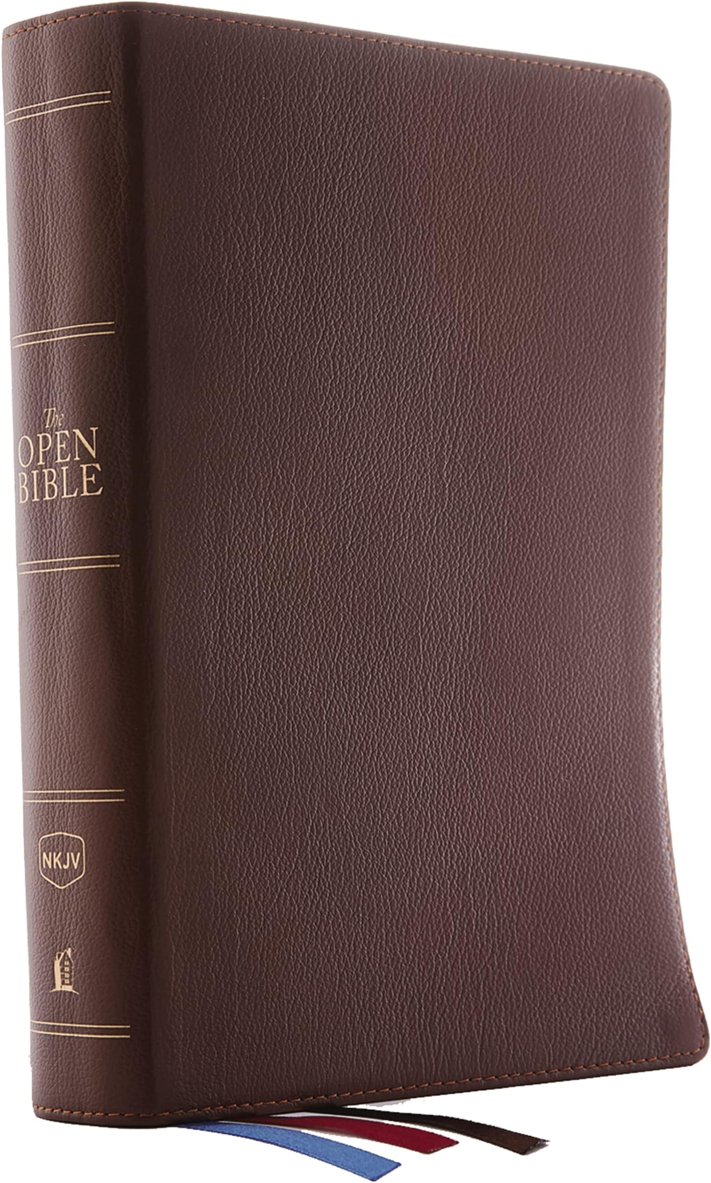 The NKJV, Open Bible, Brown Genuine Leather, Red Letter, Comfort Print: Complete Reference System