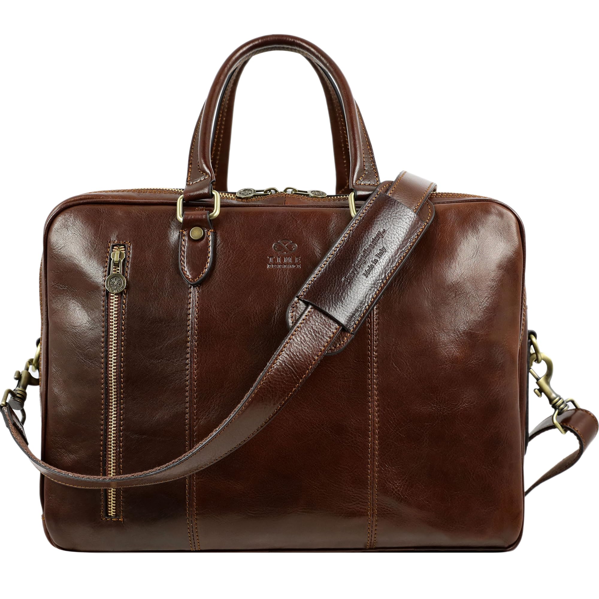 Time Resistance Leather Laptop Briefcase - Full Grain Leather Computer Bag for Men and Women | Leather, Full Grain Leather