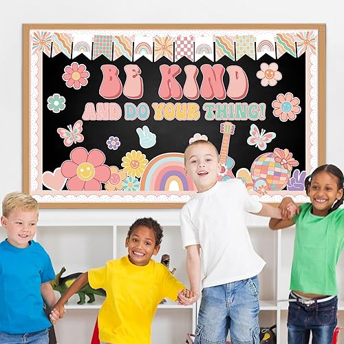 Miniatura 7 de Tablero de anuncios bohemio Groovy para el aula, juego de decoración con texto en inglés Be Kind and Do Your Thing (Be Kind and Do Your Thing)