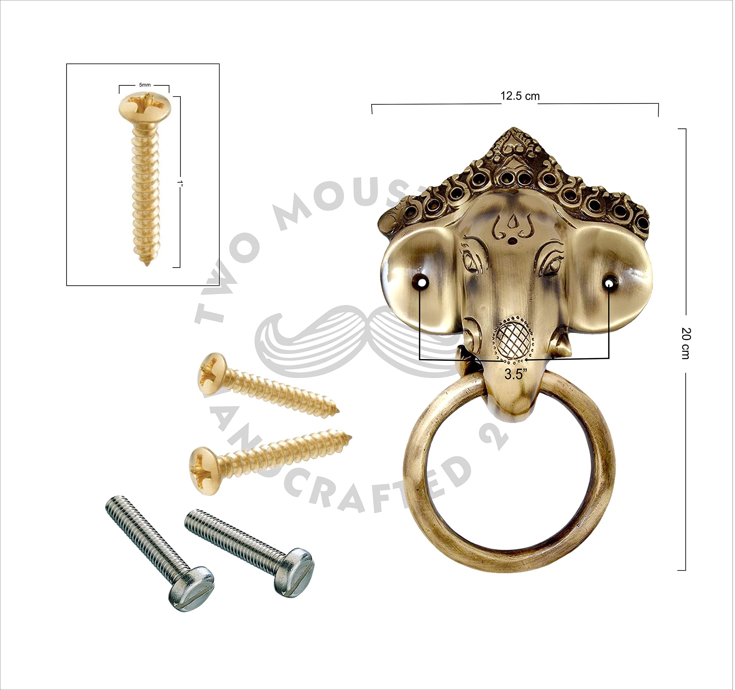 Two Moustaches Brass Ganesha Mask Door Knocker, Antique Brown, Standard, Pack of 1 3