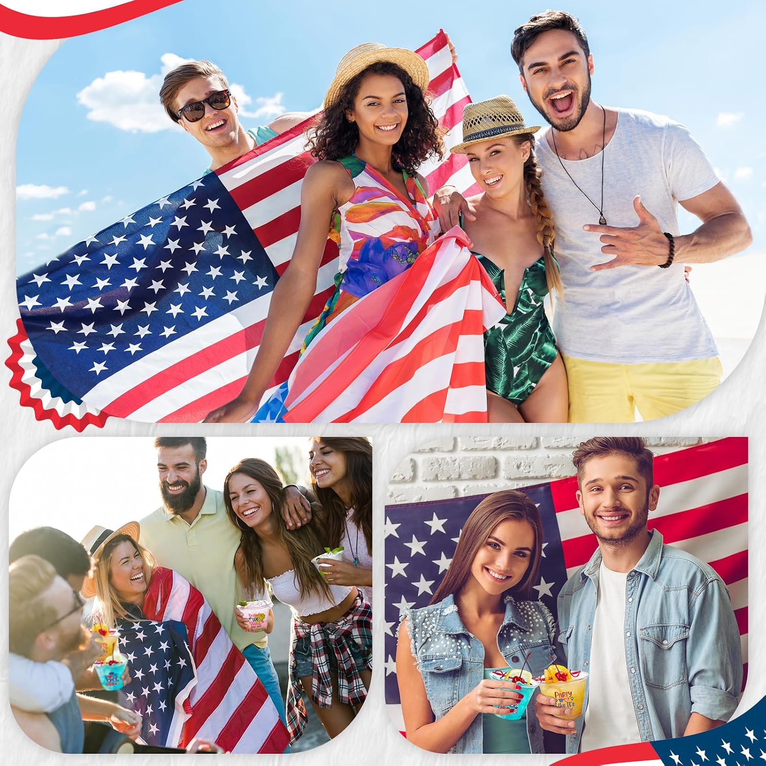 Jingmore 100 Pcs 4th of July Cups 9oz 250th Anniversary Patriotic Plastic Disposable Cups for USA Independence Day Red Blue White Star Stripe Flag for Memorial Party Supplies