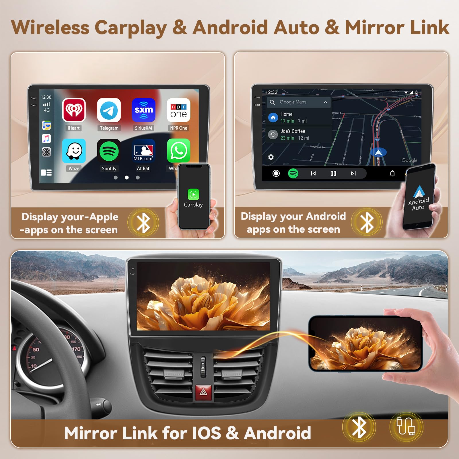 【4+128GB】 Hikity Radio Coche Android 15 para Peugeot 207 2006-2010 con Carplay Android Auto Inalambrico, 9'' Incell Pantalla táctil con BT/GPS/WiFi/FM/RDS+Cámara Trasera+Mic