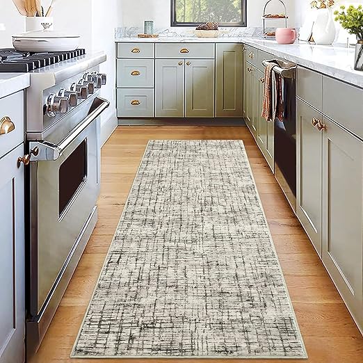 COZYLOOM Washable Runner Rug 2x6 Rug Runner Modern Rug Non Slip Kitchen Rugs Abstract Indoor Entryway Rug Soft Bath Mat Stain Resistant Carpet for Bedroom Hallway Laundry Nursery 2'x6' Taupe