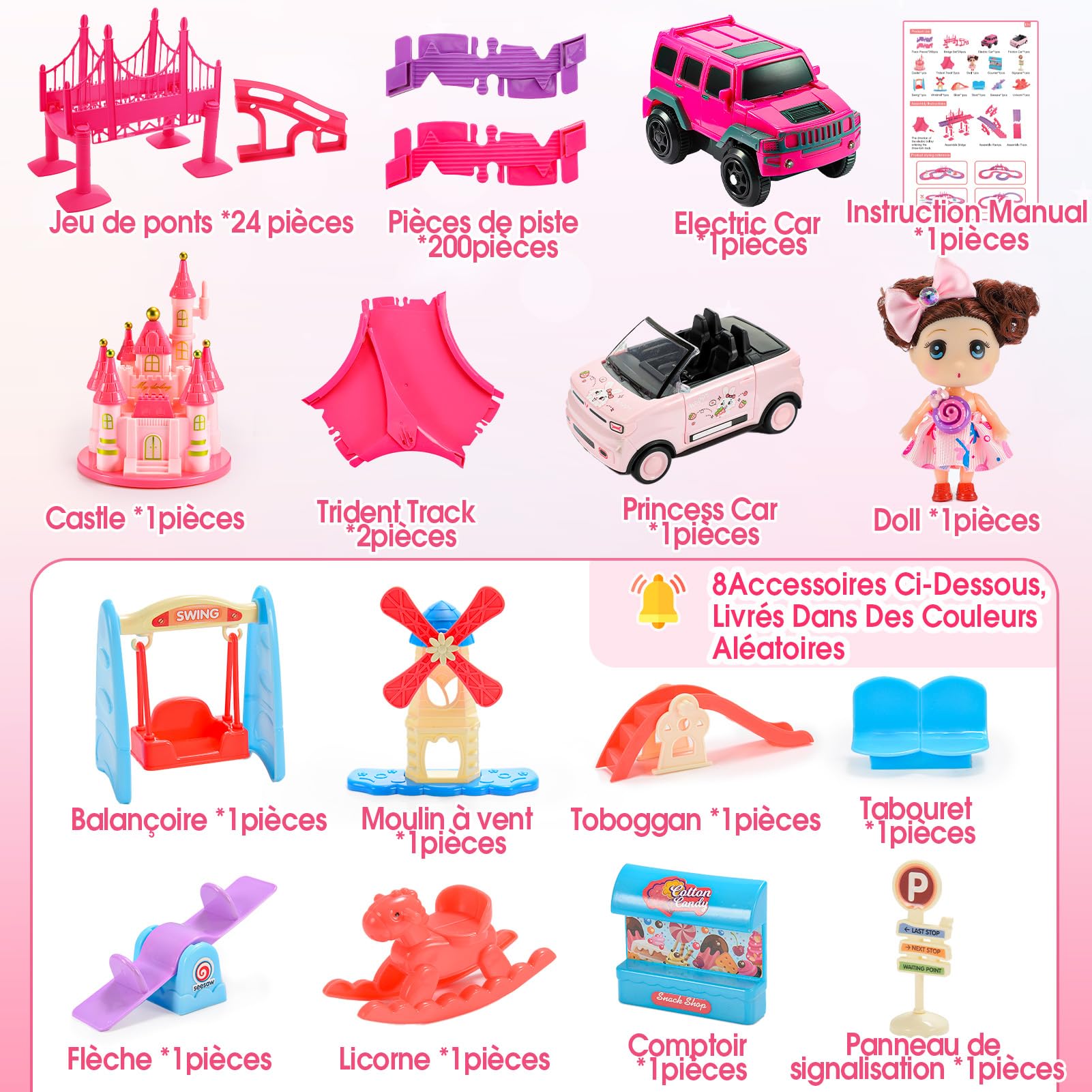 iKidiki Cadeau Fille 3 4 5 6 7 8 Ans, Circuit Voiture Enfant Jouet Fille 3-8 Ans Circuit Voiture Electrique Jeu Fille Train Electrique Enfant Cadeau Fille 3-8 Ans Anniversaire Cadeau Noël