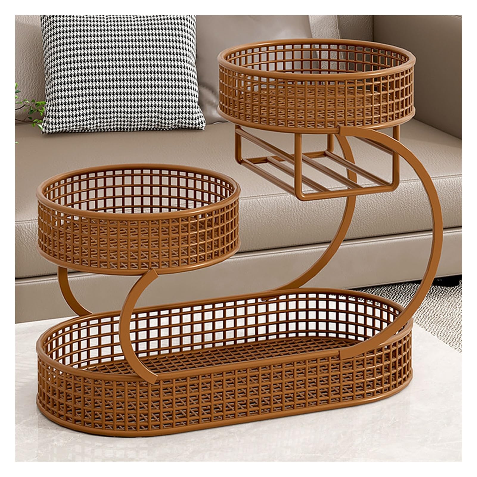 XCSDEW Wrought Iron Fruit Rack,Floor-standing Shelf (with Tissue Box),Openwork Design,Suitable for Desktop Use
