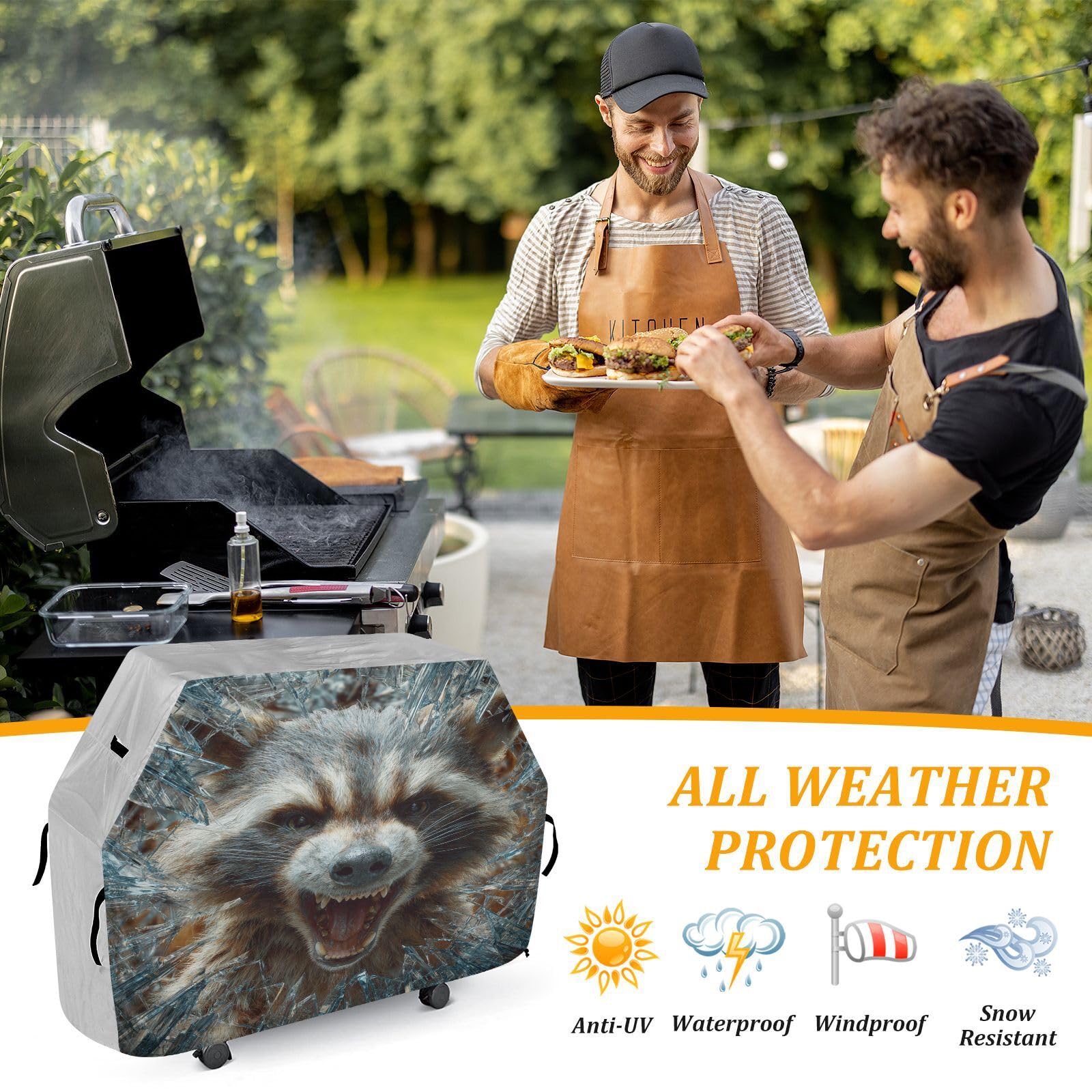 Fundas para ahumadores de 65 pulgadas, resistentes al viento, para exteriores, diseño 3D de mapache de animales enojados