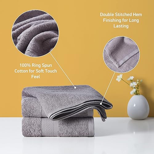 Miniatura 4 de Acanva Juego de toallas de baño de algodón orgánico suaves para hotel, spa, 27 x 54 pulgadas, gris, paquete de 4