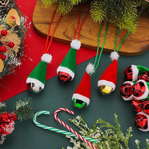 Miniatura 3 de Henoyso 36 collares de cascabel con sombrero de Papá Noel de Navidad, collares de cascabel a granel, collar de campana grande, sombrero de Papá Noel