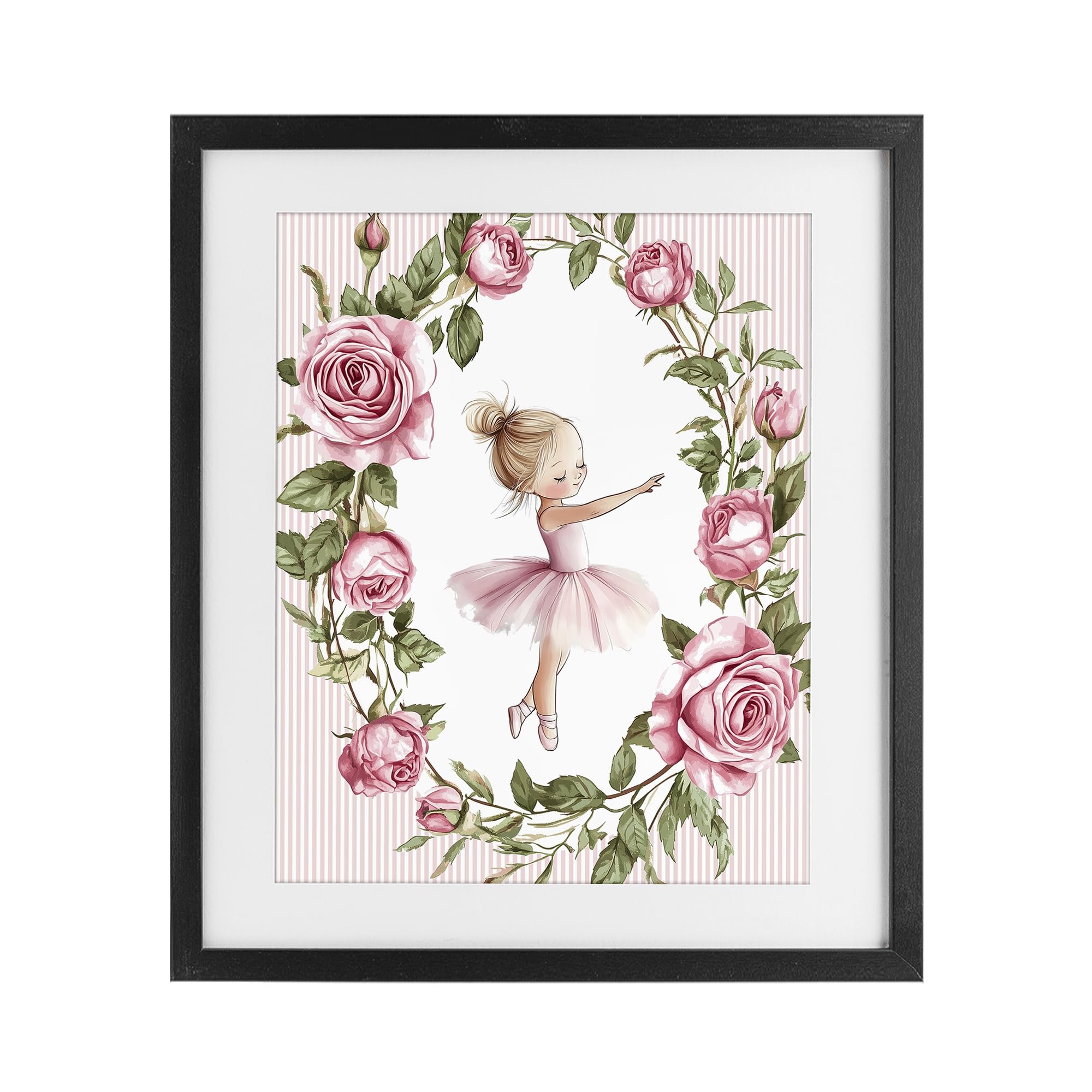 Stupell Industries Midnight Black (Textured) 'Little Rose Dance Ballerina'| Framed Print Under Glass