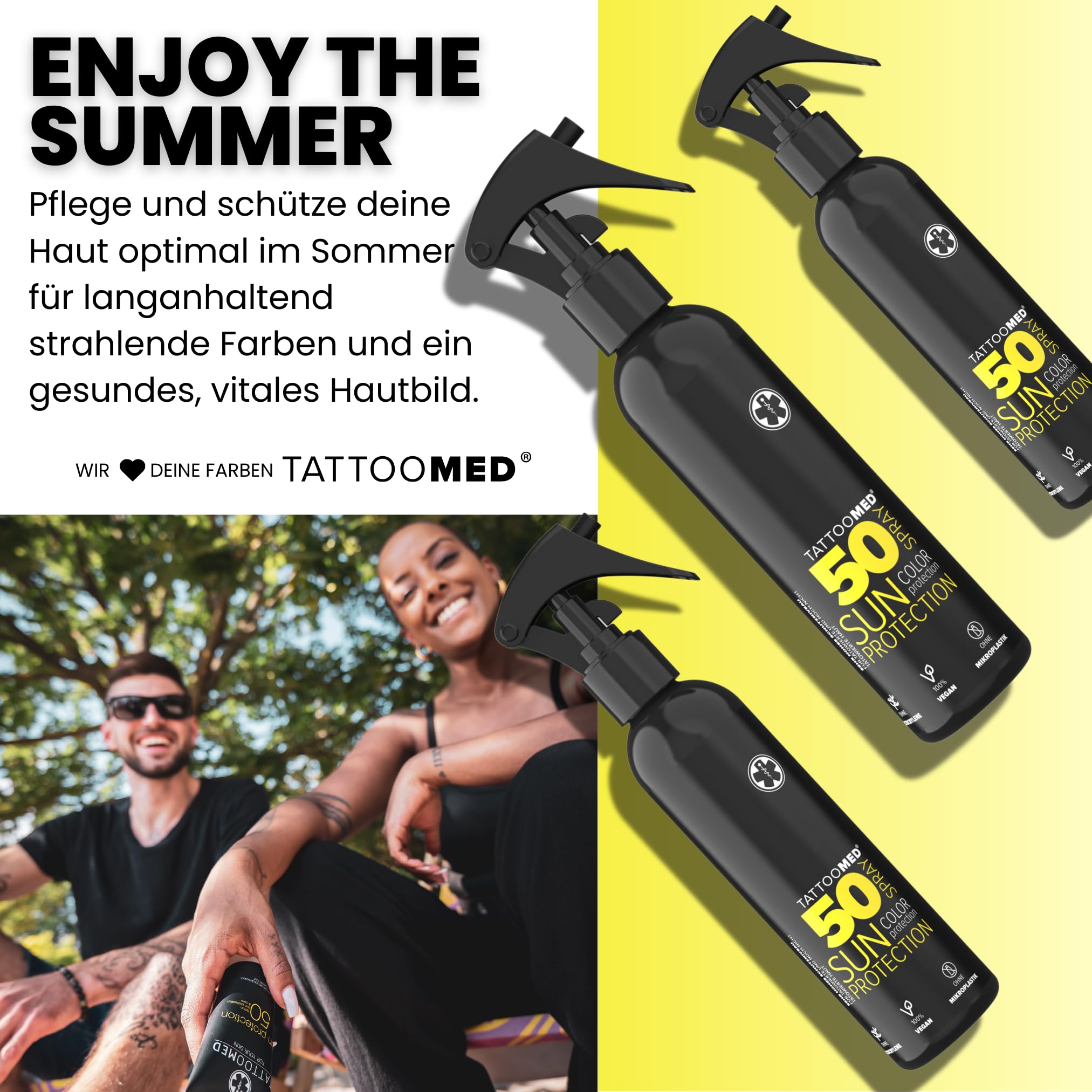 Tattoomed Sun Protection LSF 50 Spray - Starker Sonnenschutz Speziell für Tätowierte Haut - Spray Flasche (150ml)