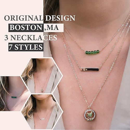 Miniatura 2 de Delicados collares del zodiaco en capas para mujer chapado en oro rosa de 18 quilates collar multicapa con colgante en Y horóscopos de cristales de