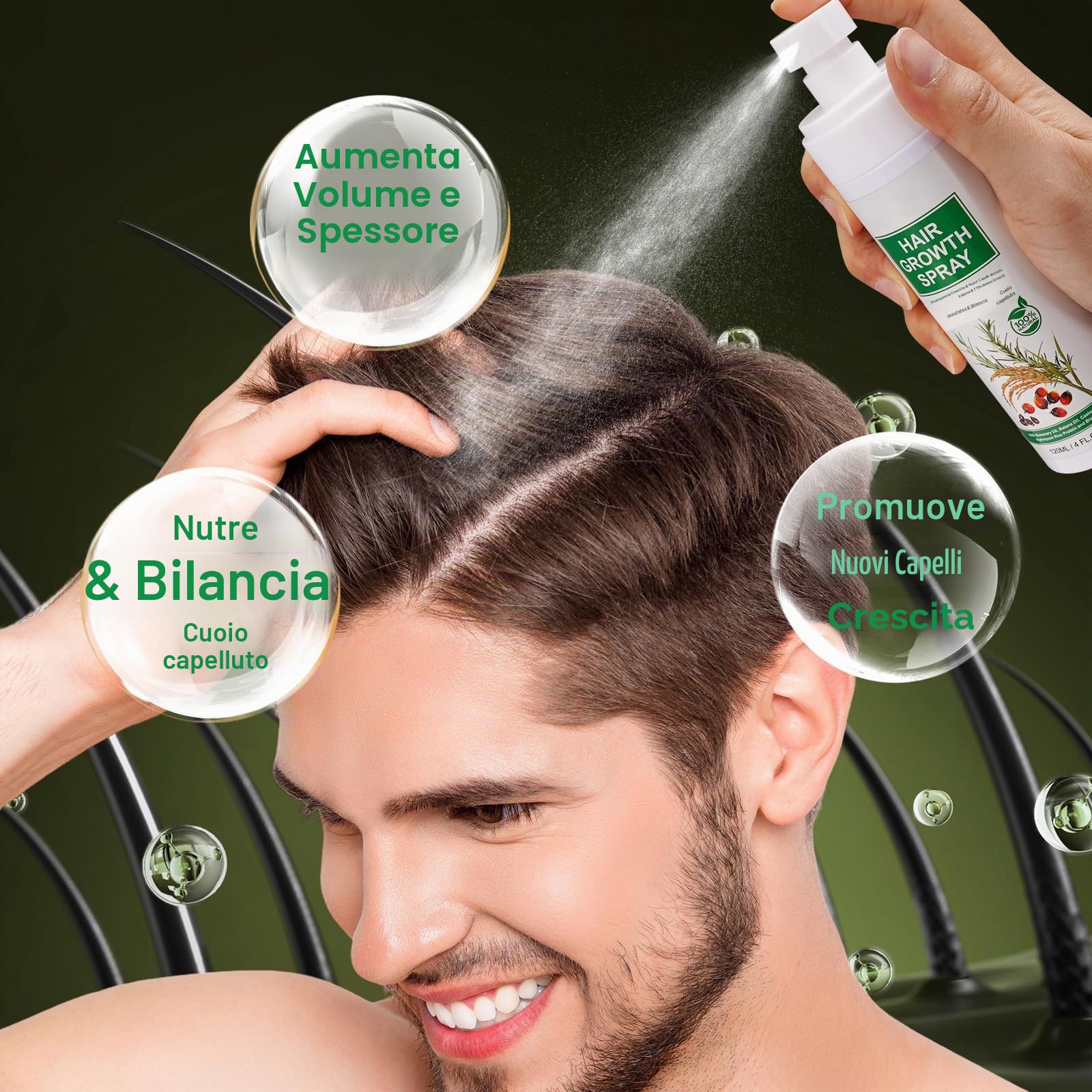 Spray di siero per la crescita dei capelli, olio naturale per la crescita dei capelli con olio biologico di rosmarino, olio di ricino, olio Batana e biotina, crescita dei capelli più sottili