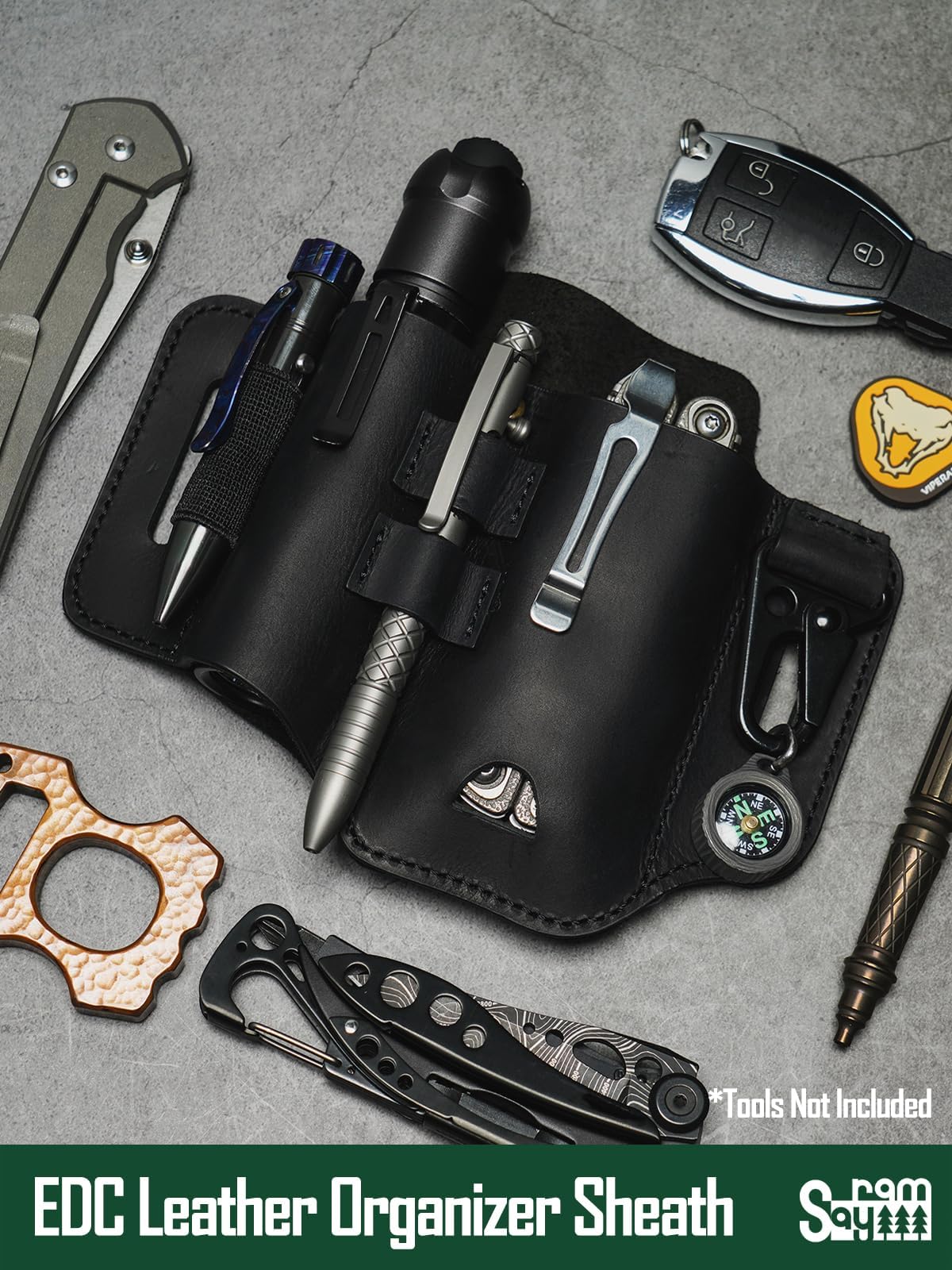 Funda multiherramienta Leatherman, organizador EDC de cuero con linterna, bolígrafo y clip de llavero, ideal para trabajo y uso diario