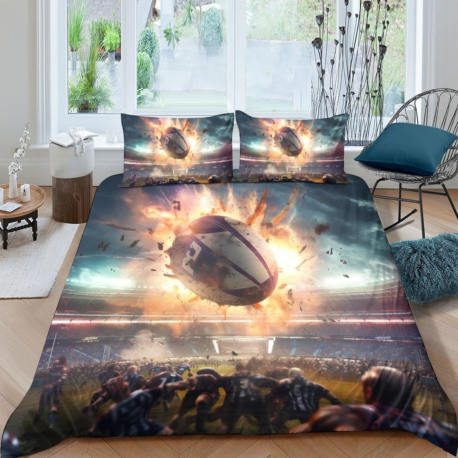Ctjqhvkz Style-5 3D Printed Football Stadium Fitted Sheet Microfiber Anti-Slip Sports Bed Cover For Bedroom Guest Room Decor Single（135X200cm）